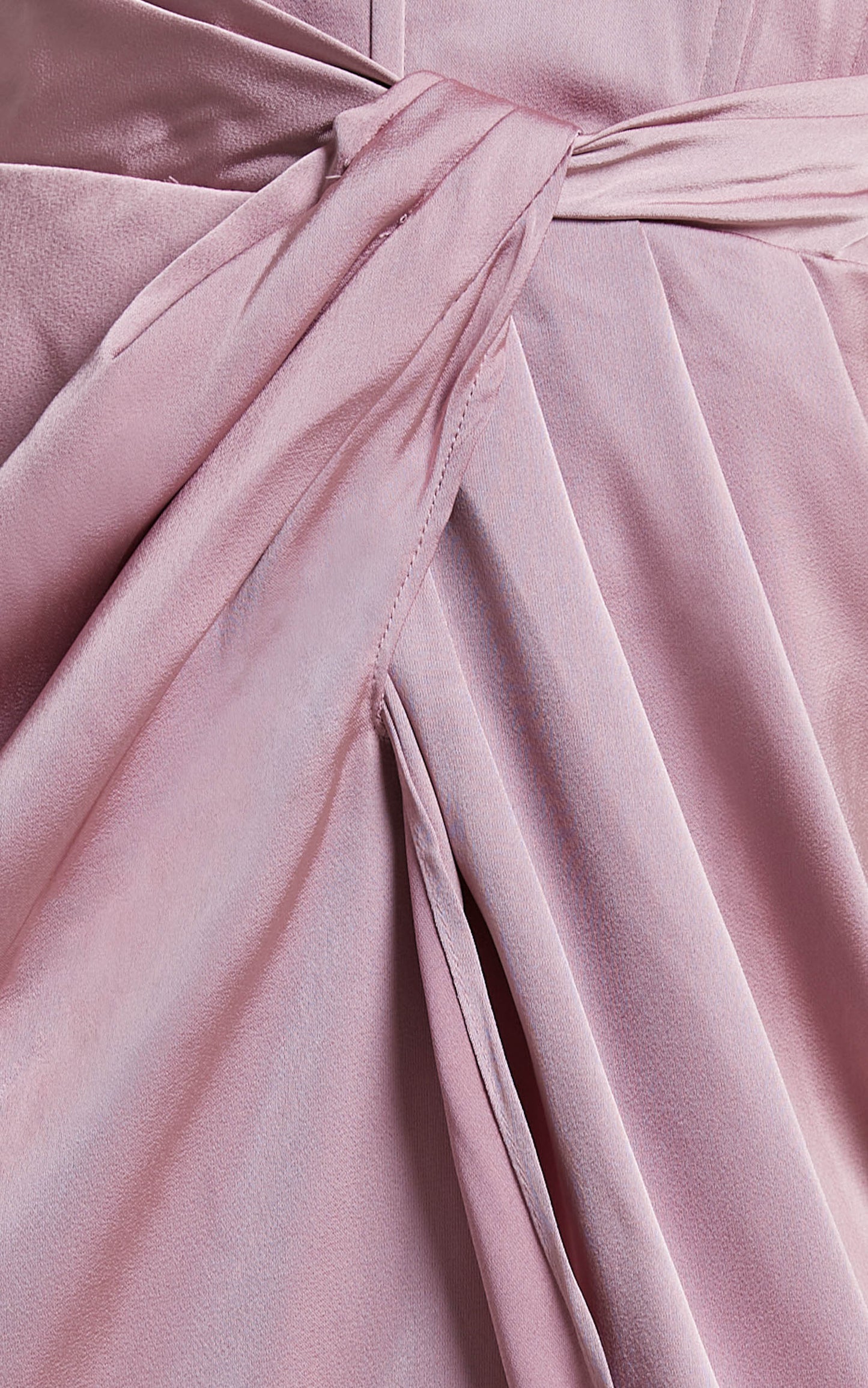 Azrael Midi Dress - Twist Front Strapless Off Shoulder Satin Dress in Blush
