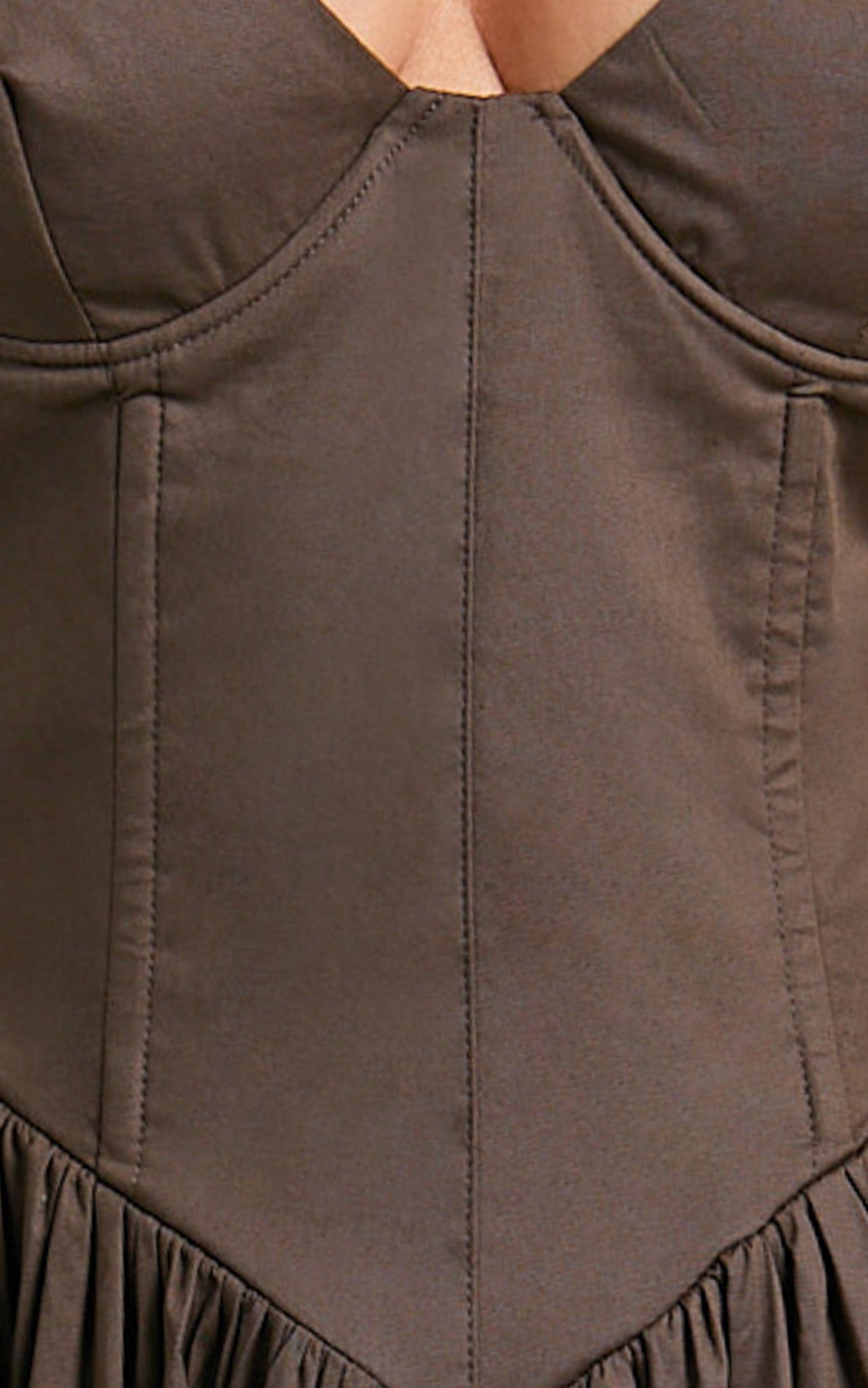 Beckett Midi Dress - Scoop Neck Drop V Waist Gathered Skirt Dress in Dark Chocolate