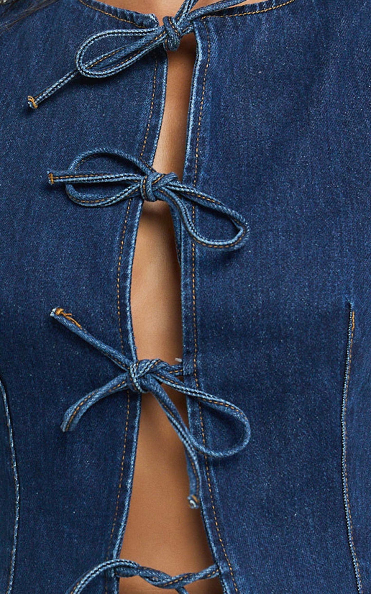 Benny Top - Tie Front Recycled Denim Top in Indigo Wash