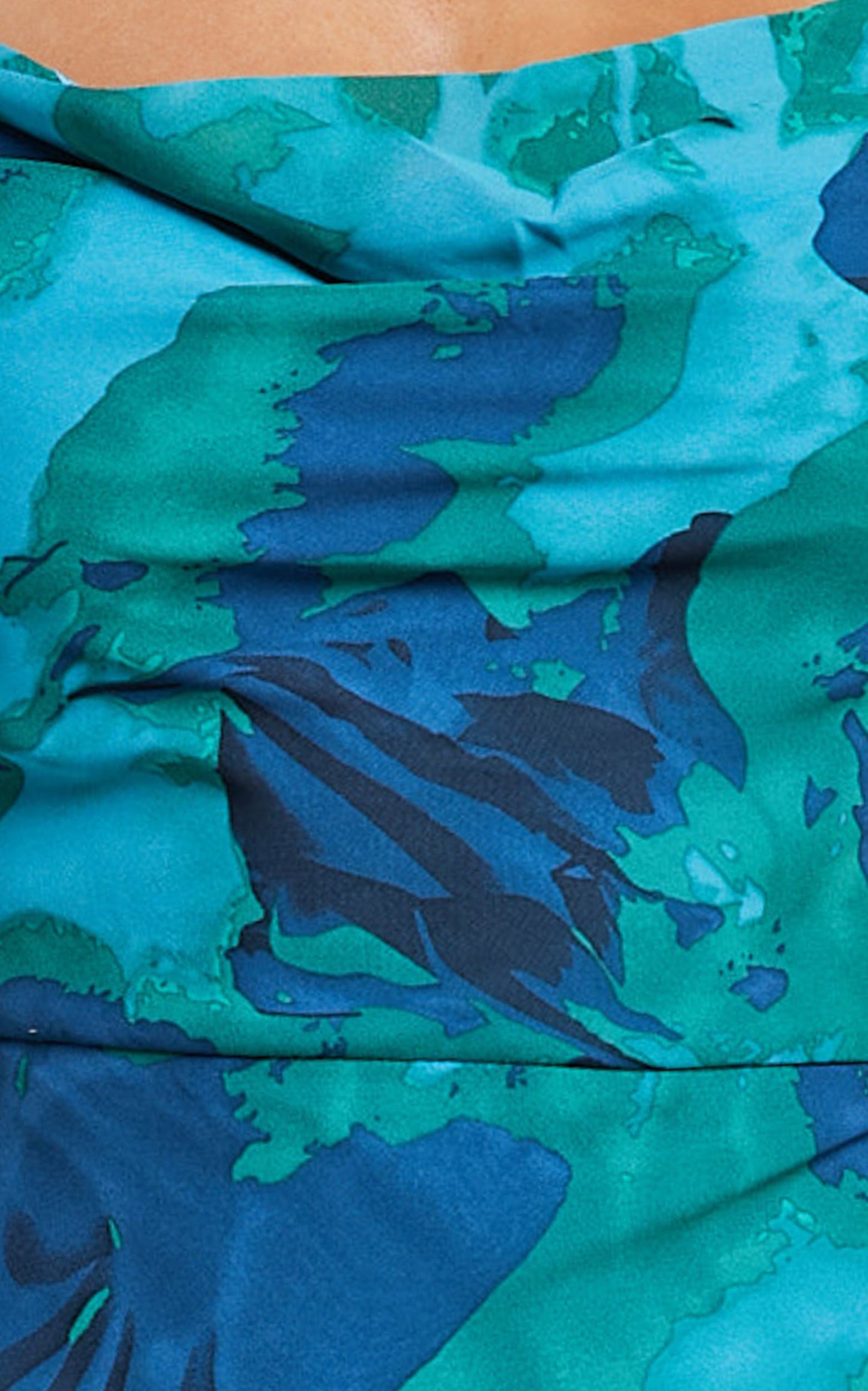 Blythe Maxi Dress - Off Shoulder Sweetheart Slip Dress in Green/Blue Print