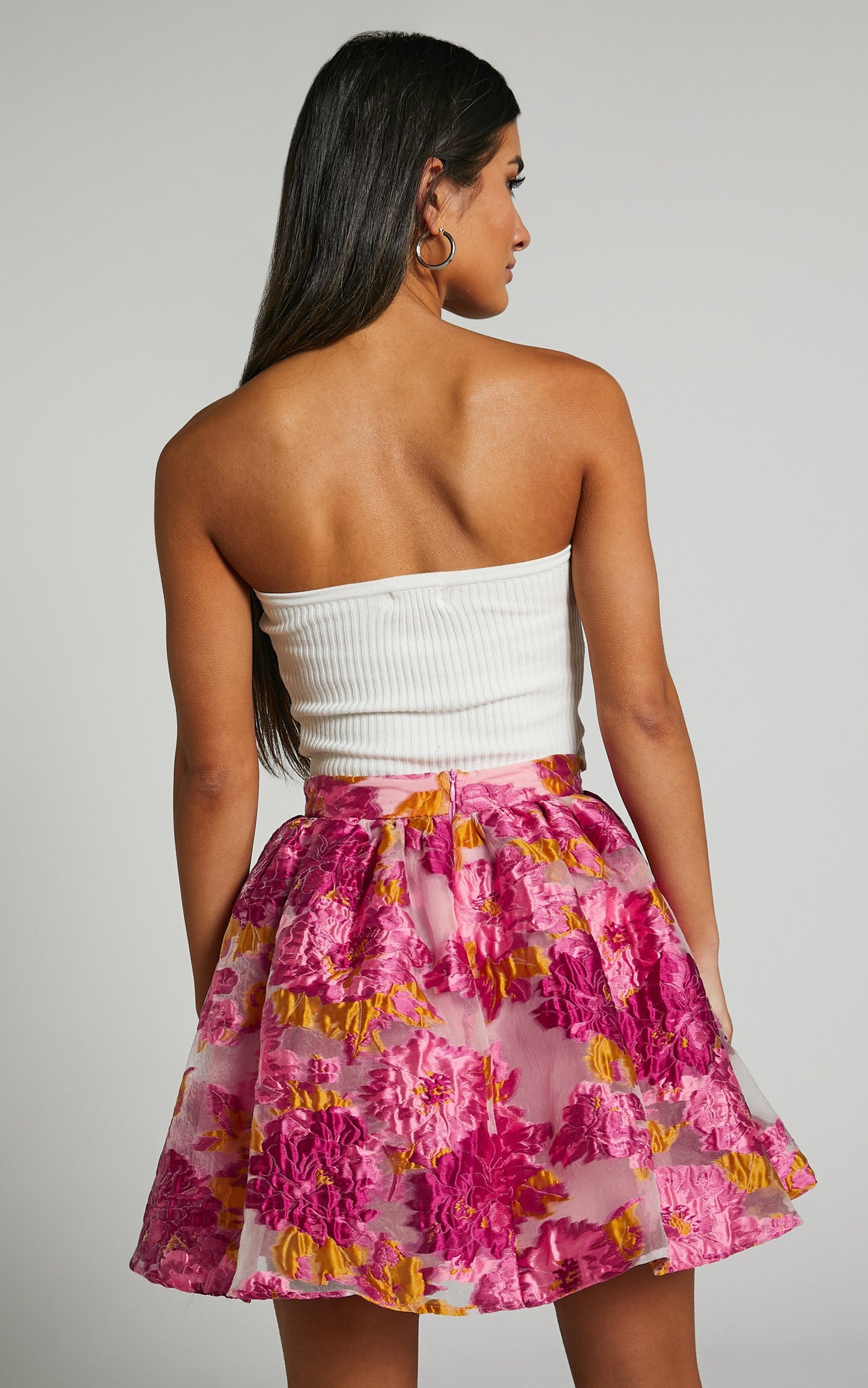 Brailey Mini Skirt - Full Skirt in Pink Jacquard