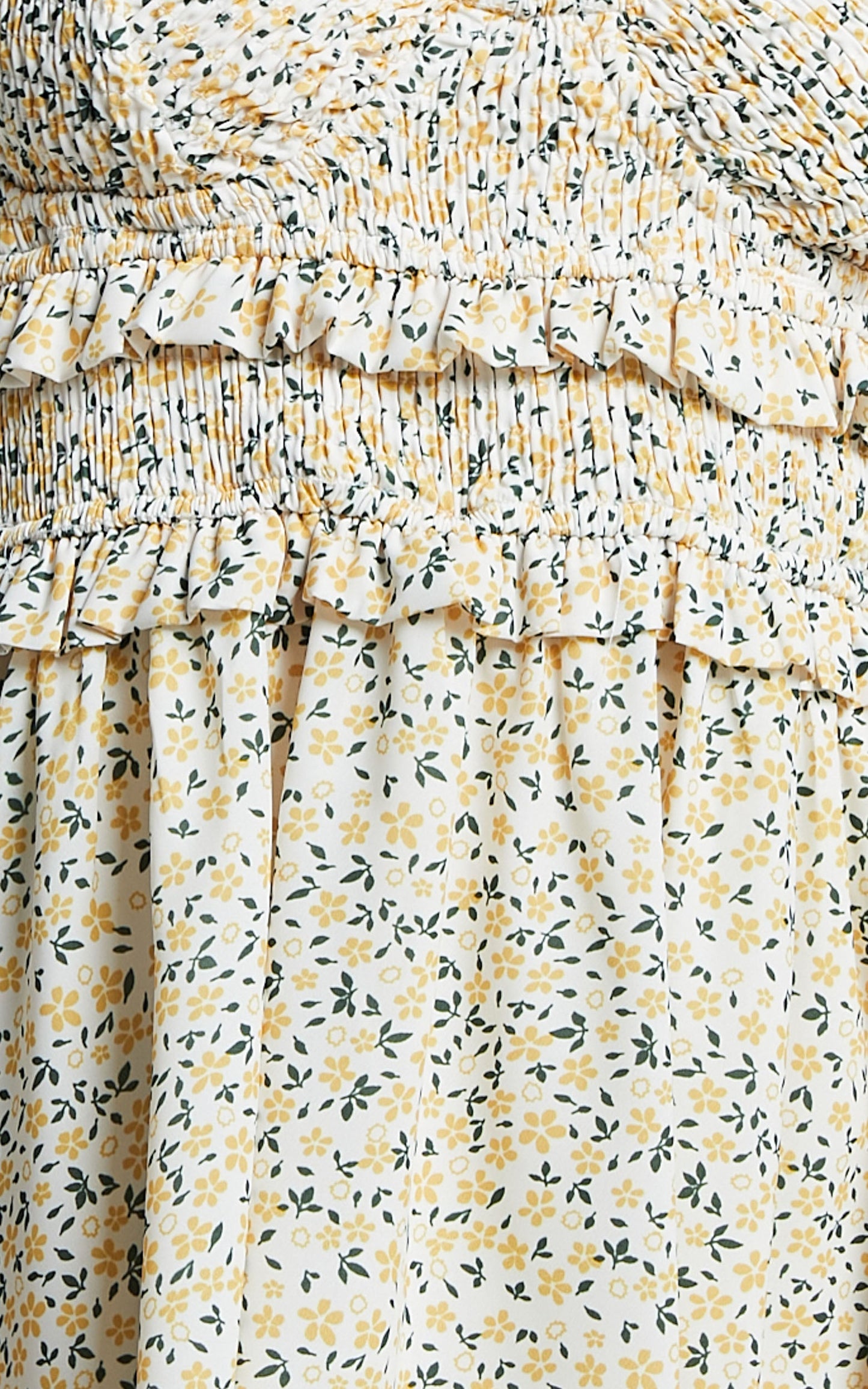 Bridget Mini Dress - Sleeveless Bust Ruffle Waist Dress in Yellow Floral