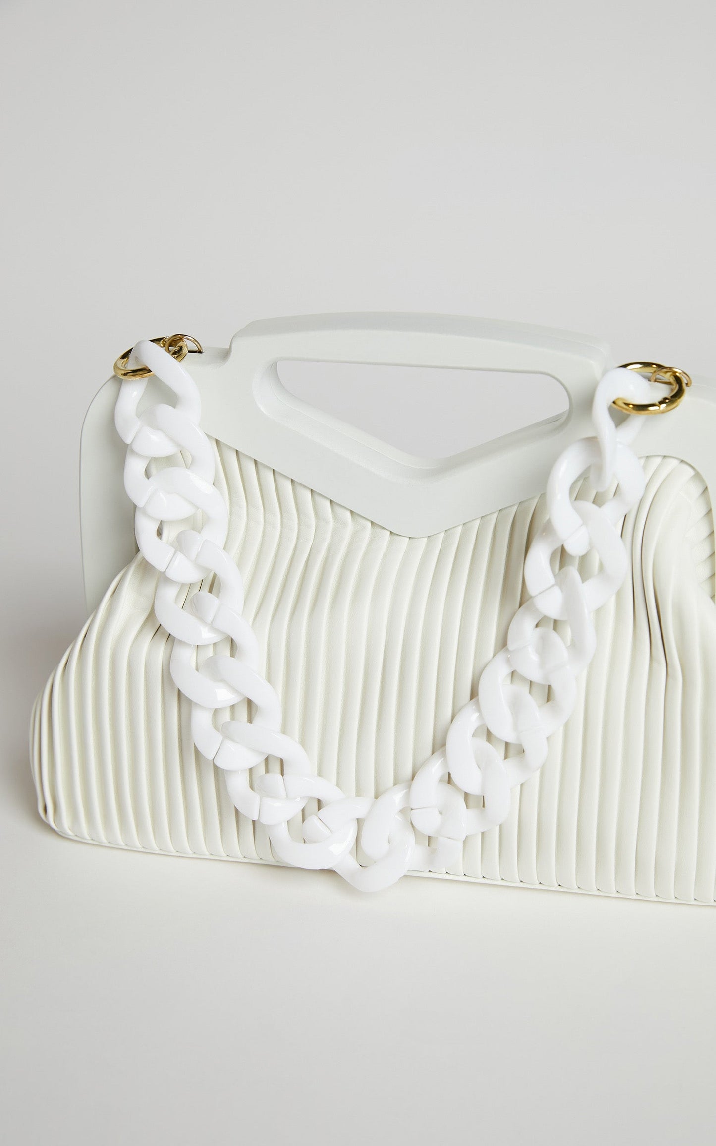 Brijeth Chain Detail Pleated Handbag in White
