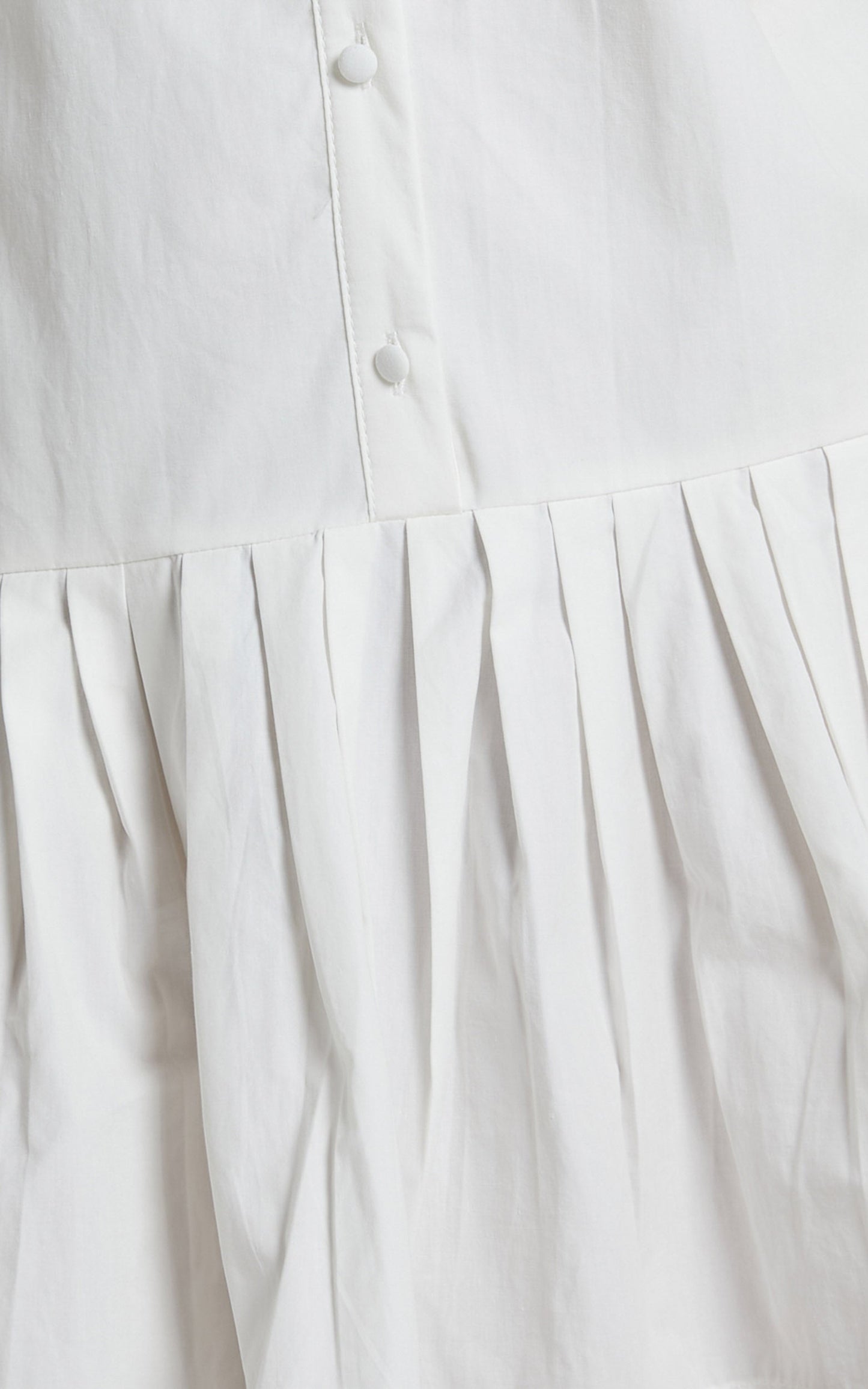 Brydie Mini Dress - Blouson Sleeve Pleat Hem Shift Shirt Dress in White
