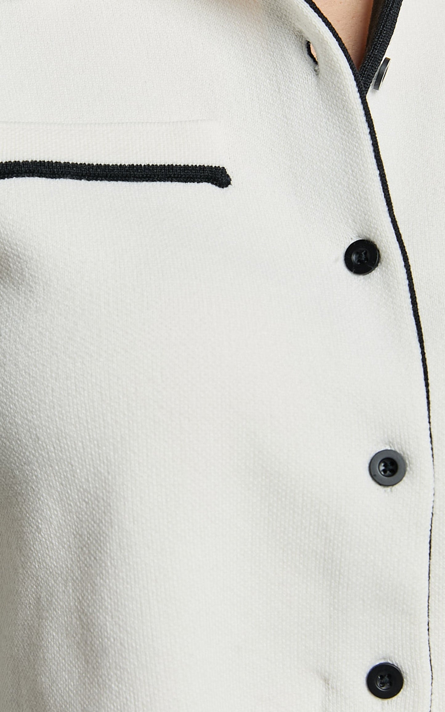 Callie Top- Recycled Short Sleeve Button Down Knitted Contrast Detail Crop Top in Cream