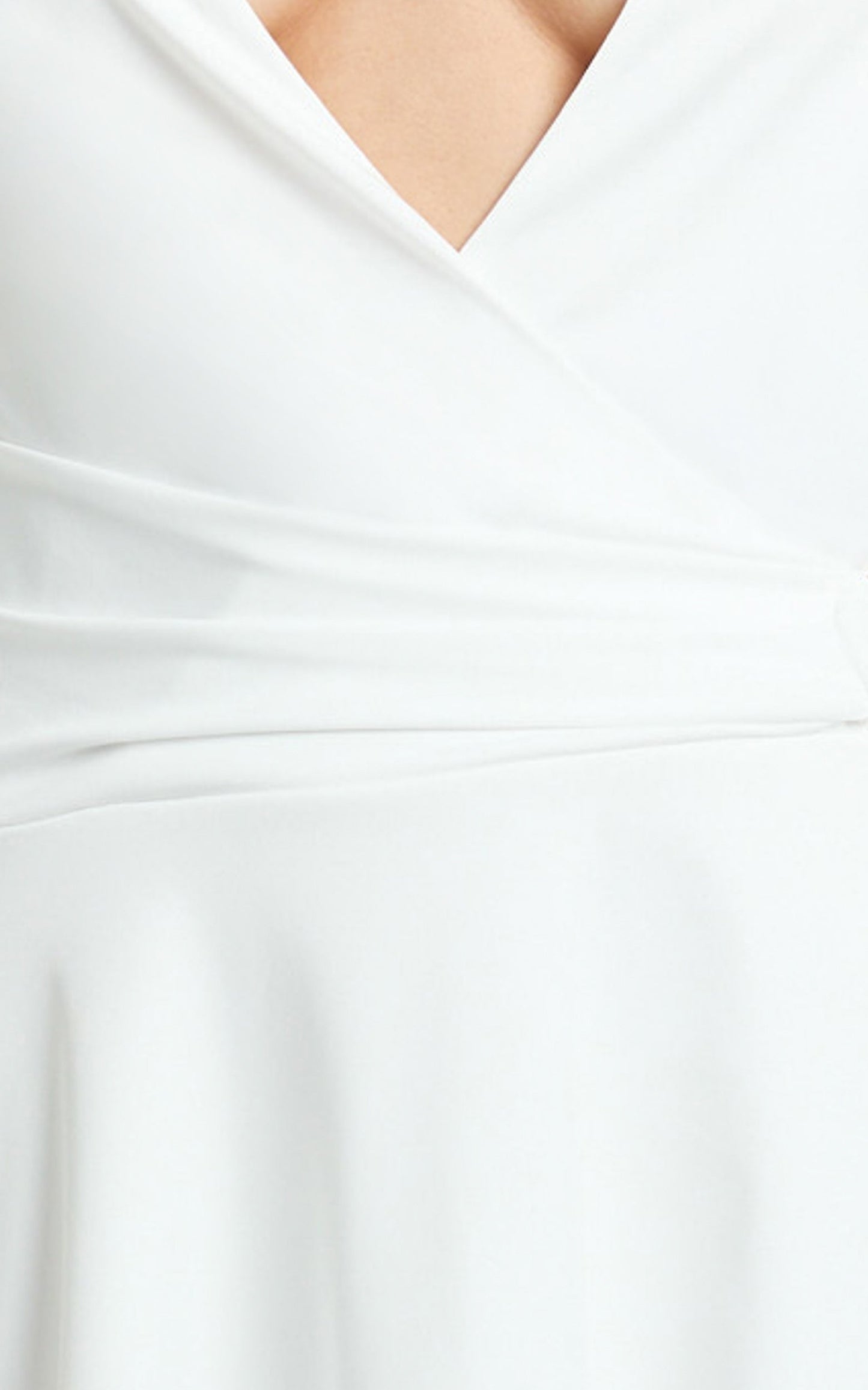 Cannes Mini Dress - Jersey Wrap Hardware Detail Flounce Skirt Dress in Off White