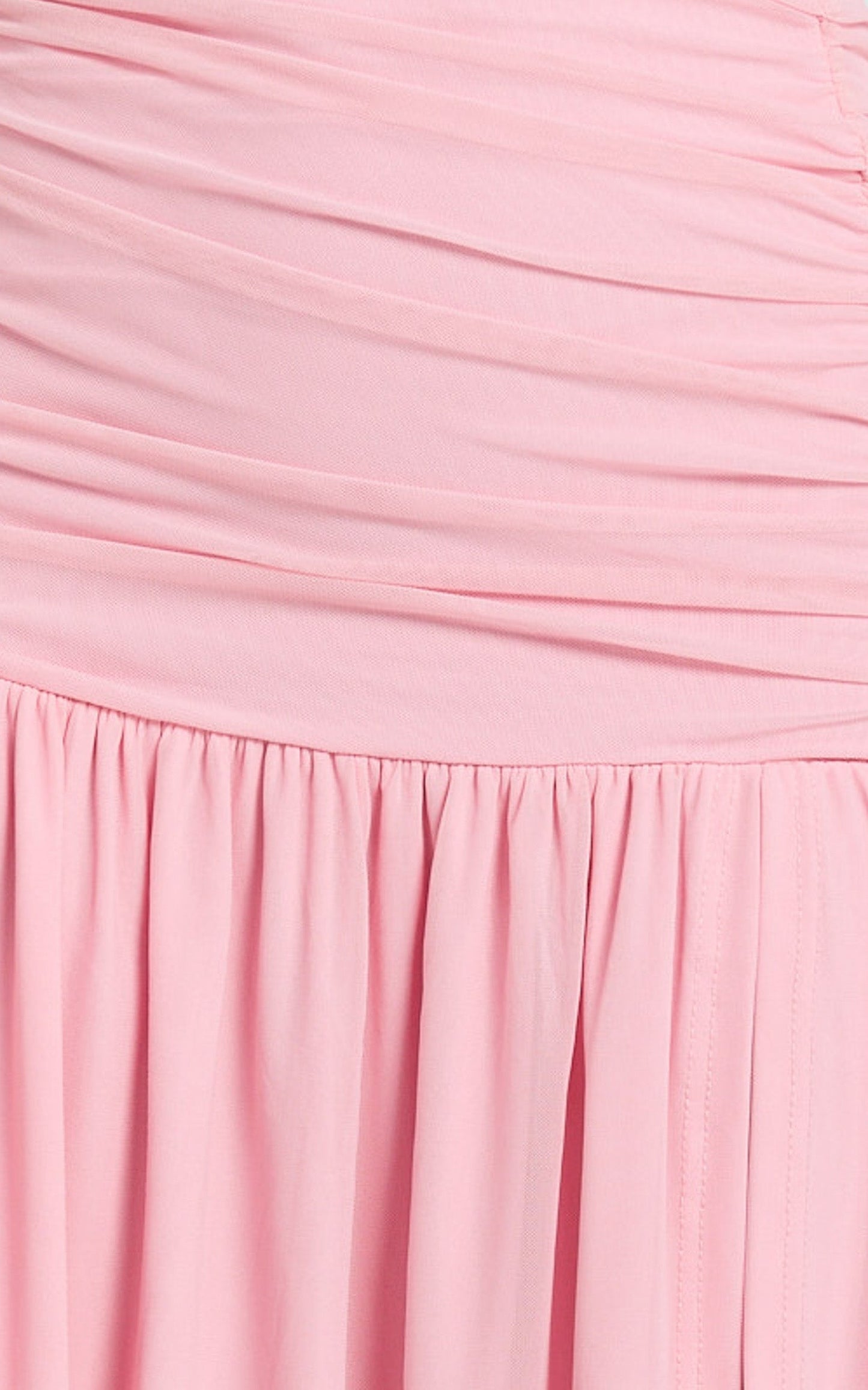 Cardi Maxi Dress - Ruched Mesh High Leg Split Dress in Pink