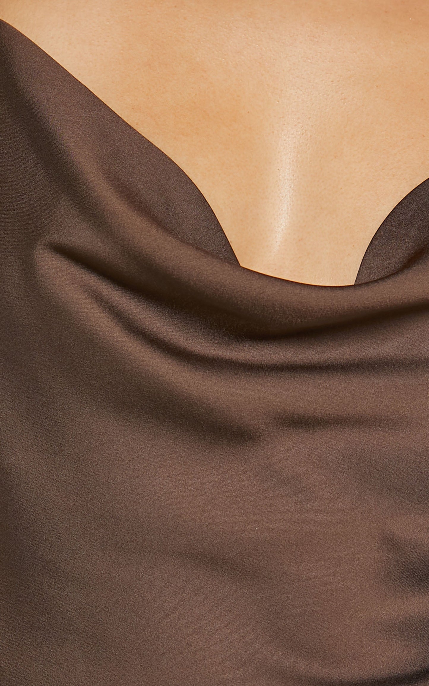 Cardi Top - Cowl Neck Thin Strap Satin Cami Top in Chocolate