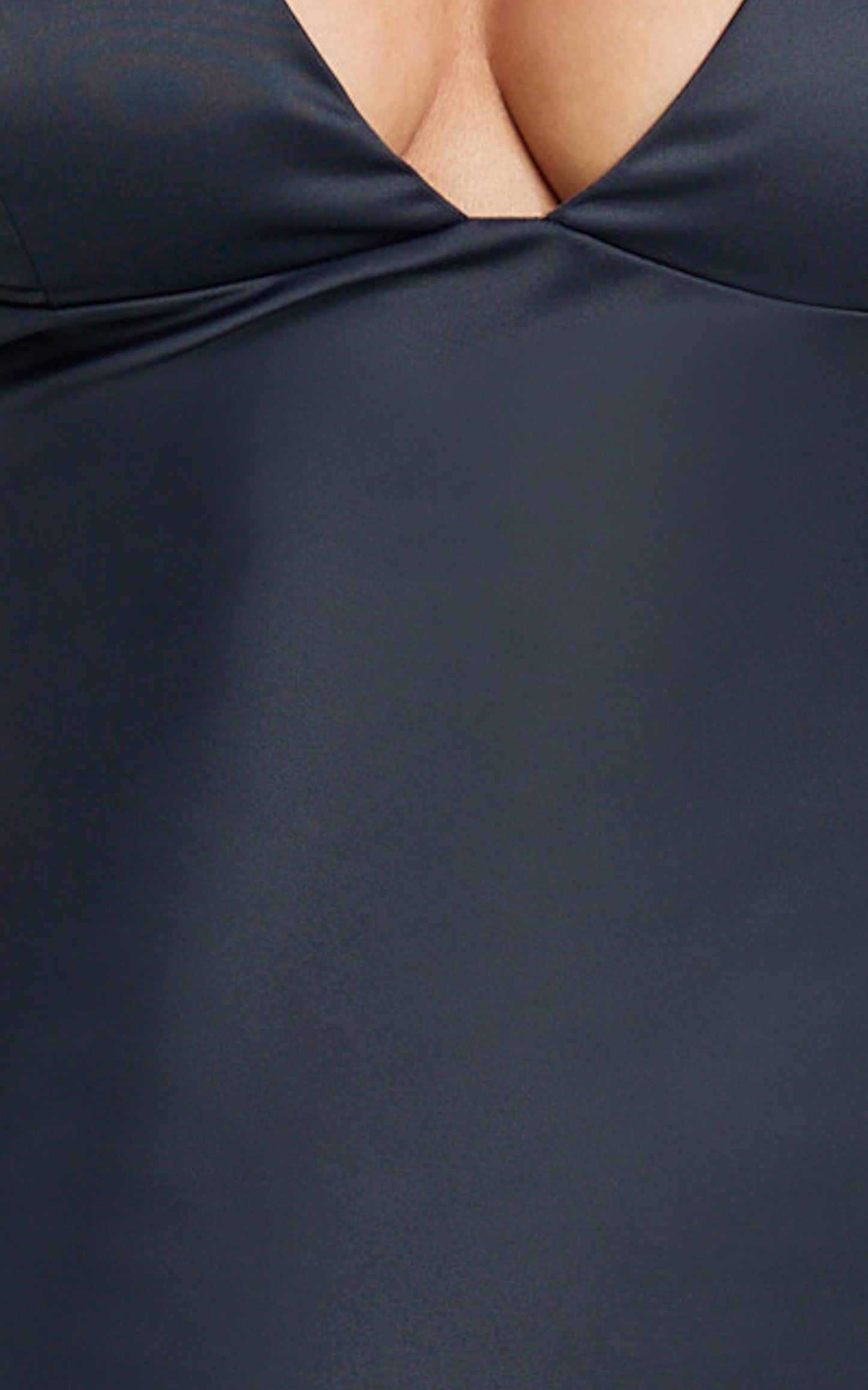 Cariela Midi Dress - Plunge Neck Satin Dress in Navy