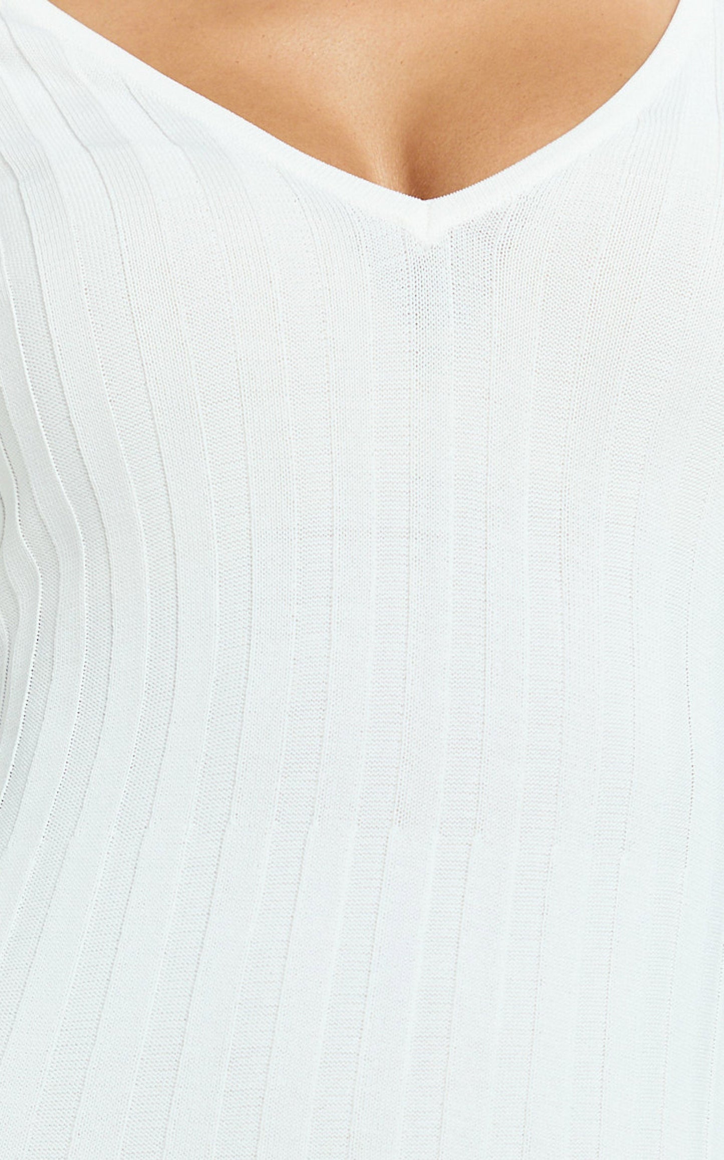 Carissa Mini Dress - V Neck Long Sleeve Knit Dress in White