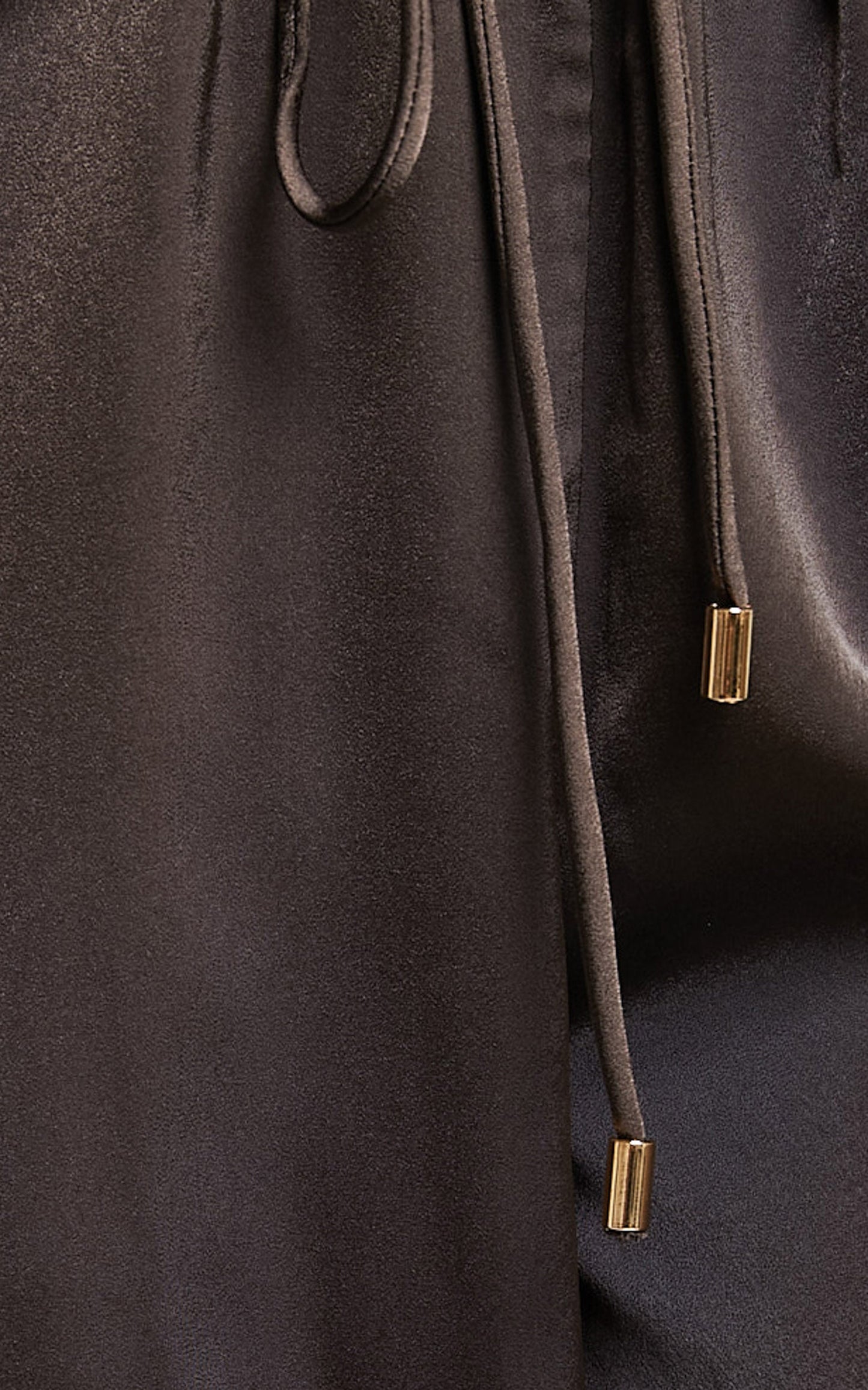 Carlynne Pants - Satin Relaxed Mid Rise Drawstring Pants in Chocolate