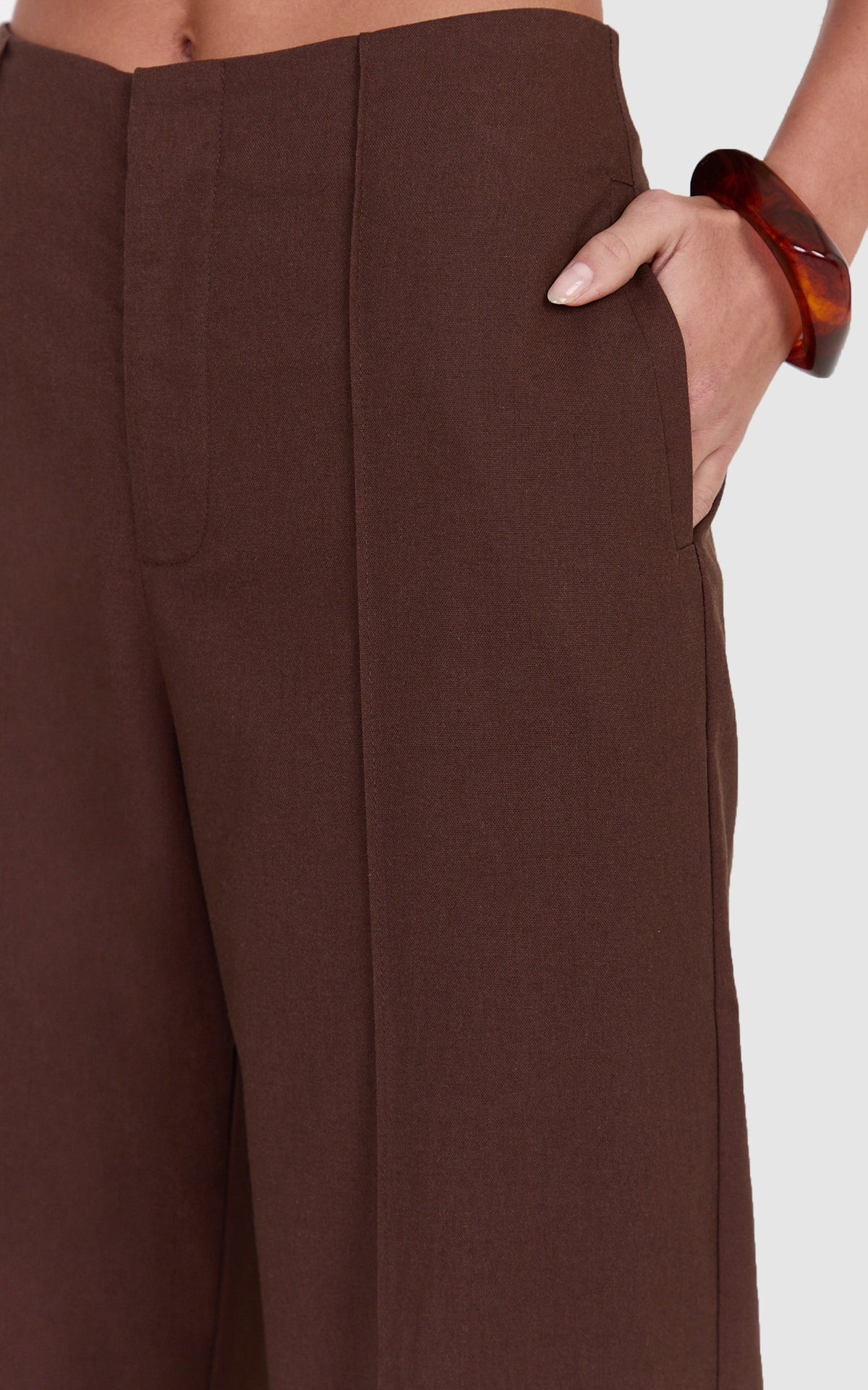 Catherine Pants - Linen Blend Tailored Straight Leg Pant in Chocolate