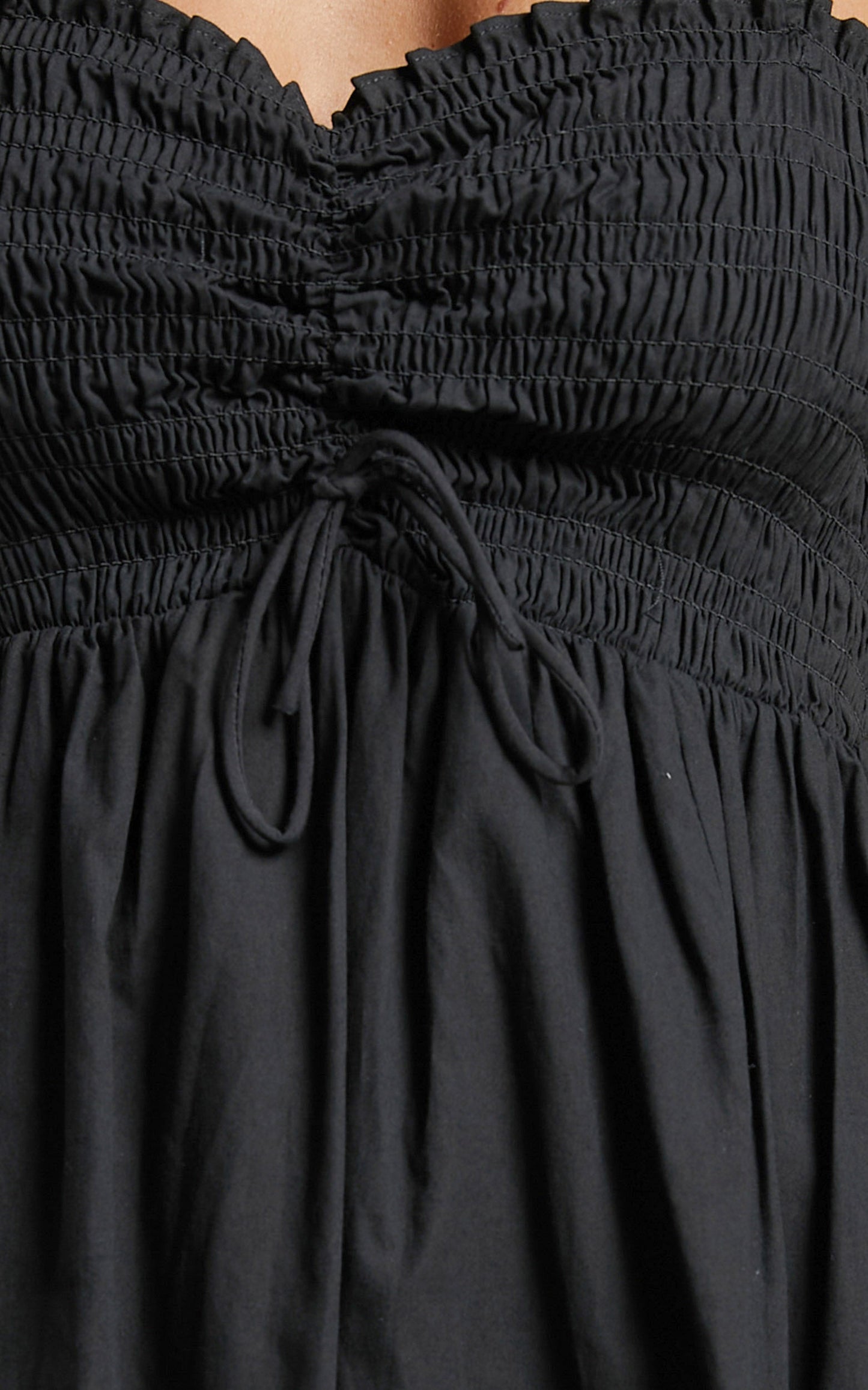 Cazie Maxi Dress - Ruched Front Sweetheart Shirred Bodice Dress in Black