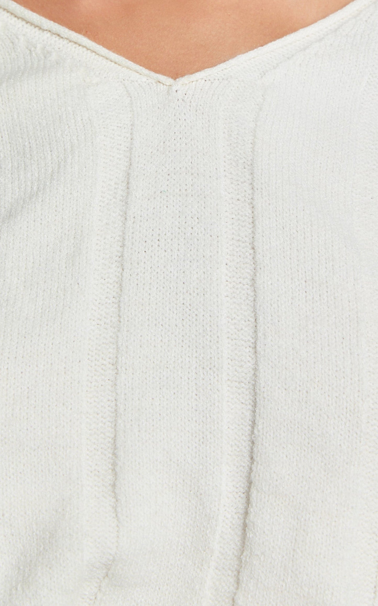 Celestina Jumper - Wide Rib V Neck Knit Jumper in Cream