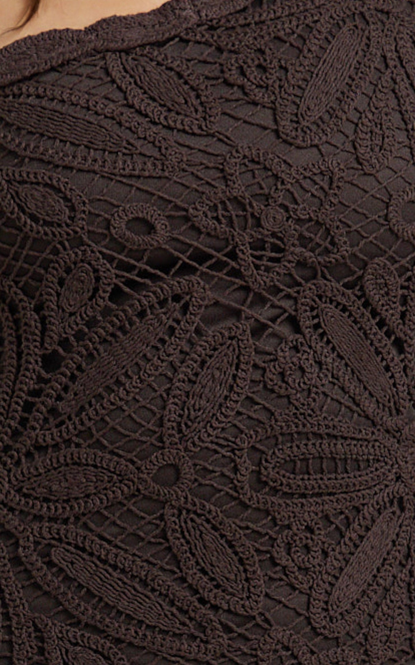 Charlene Maxi Dress - Crochet Knitted One Shoulder Maxi Dress in Chocolate