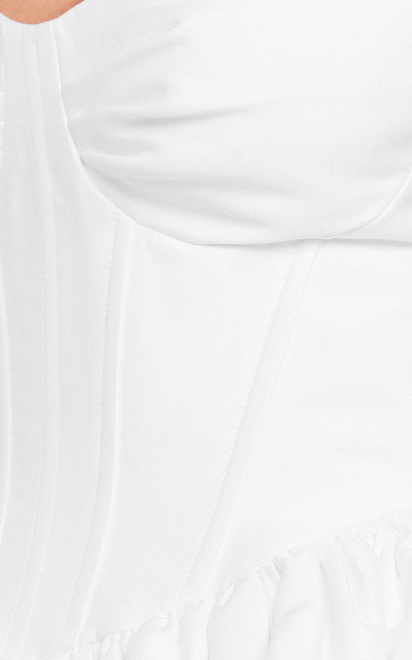 Charlize Mini Dress - Satin Sweetheart V Waist Fit And Flare Dress in White