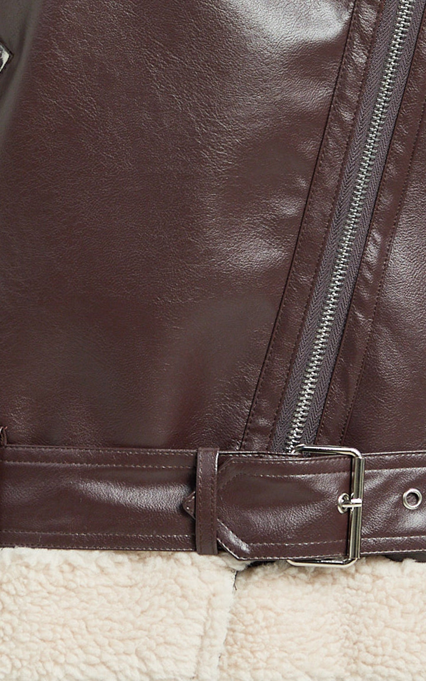 Claudette Jacket - Faux Leather Shearling Oversized Biker Jacket in Dark Chocolate