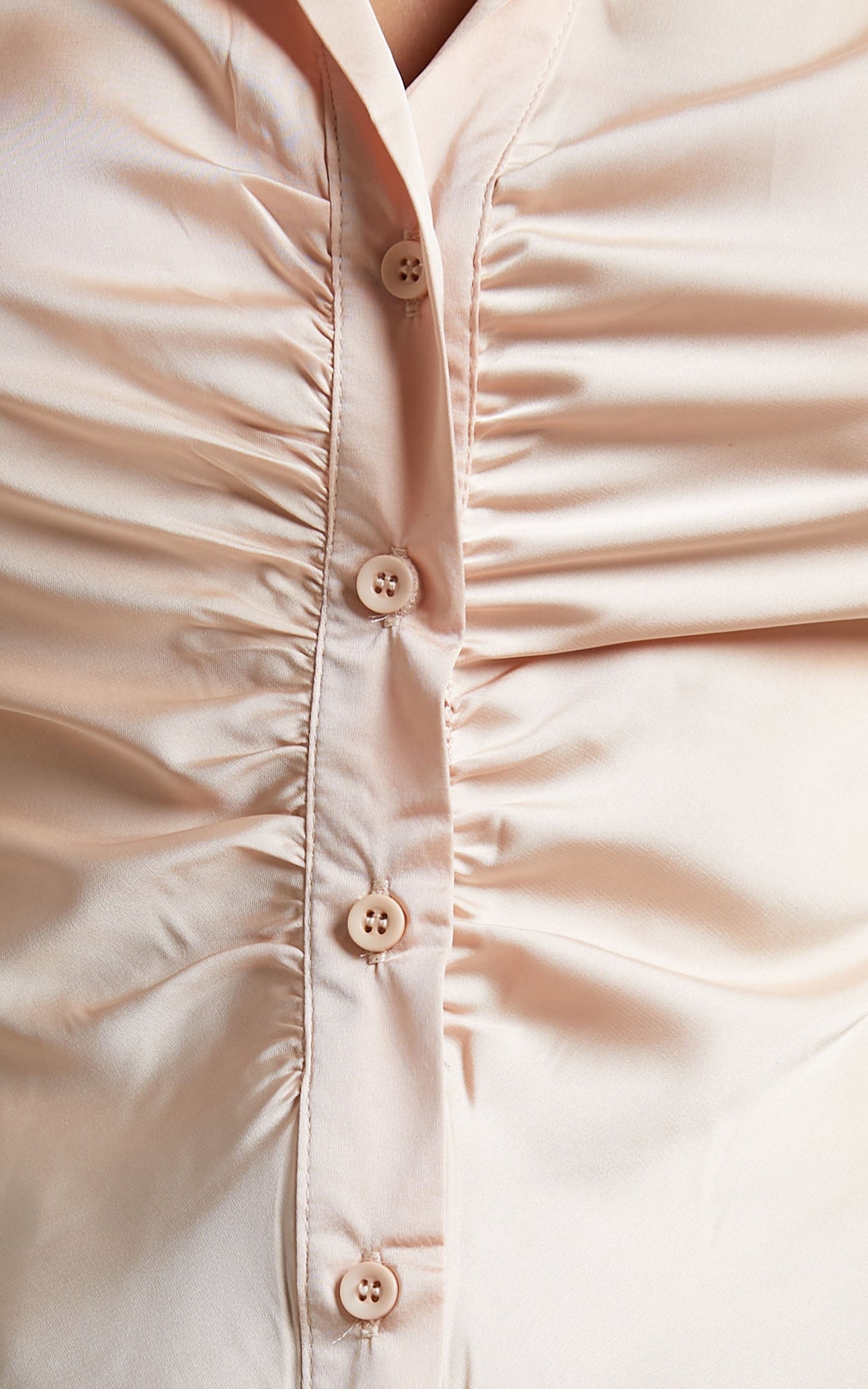 Cleone Ruched Front Collared Blouse in Champagne