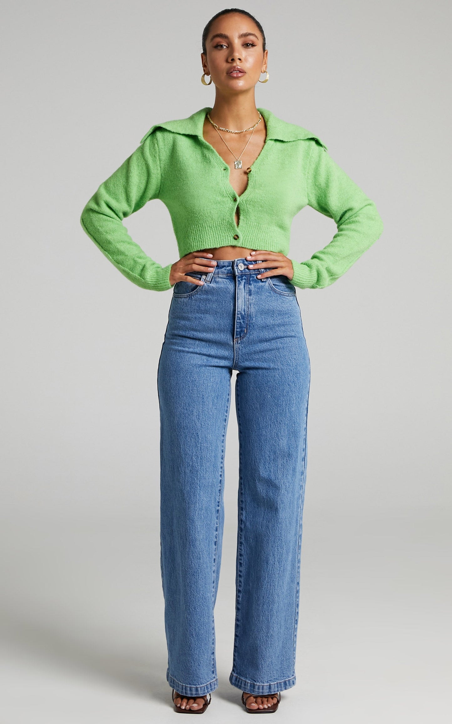Colee Collared Cropped Cardigan in Lime