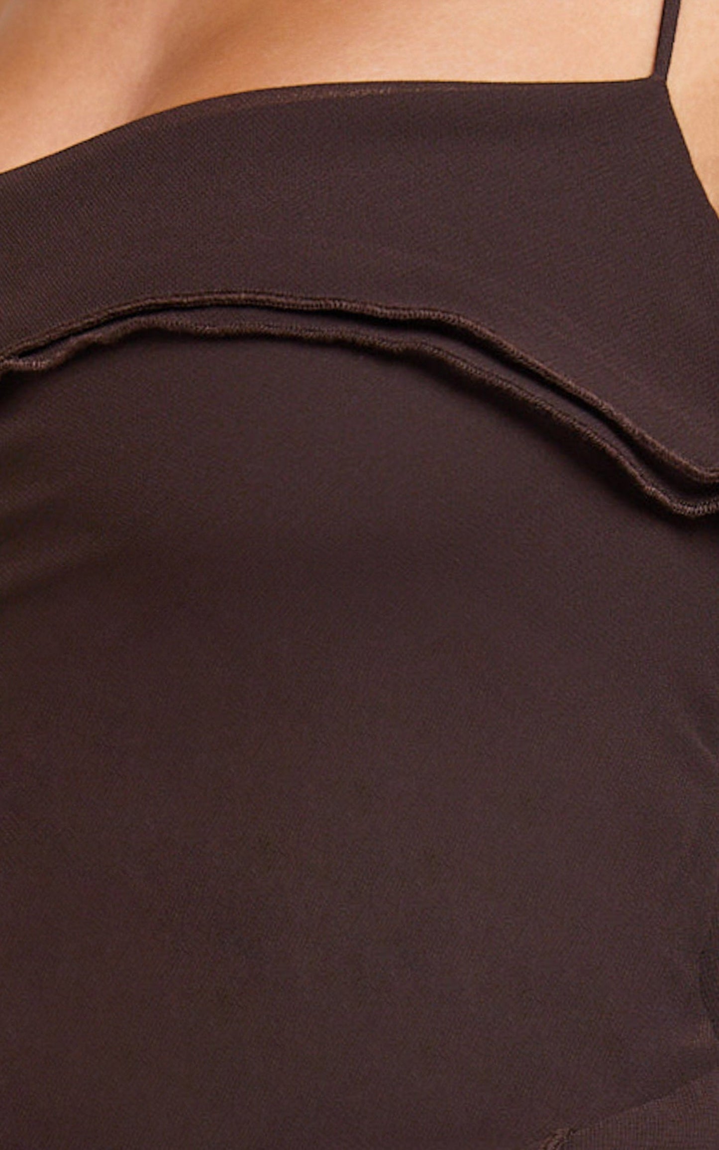 Connie Midi Dress- Ruffle Detail Dress in Chocolate