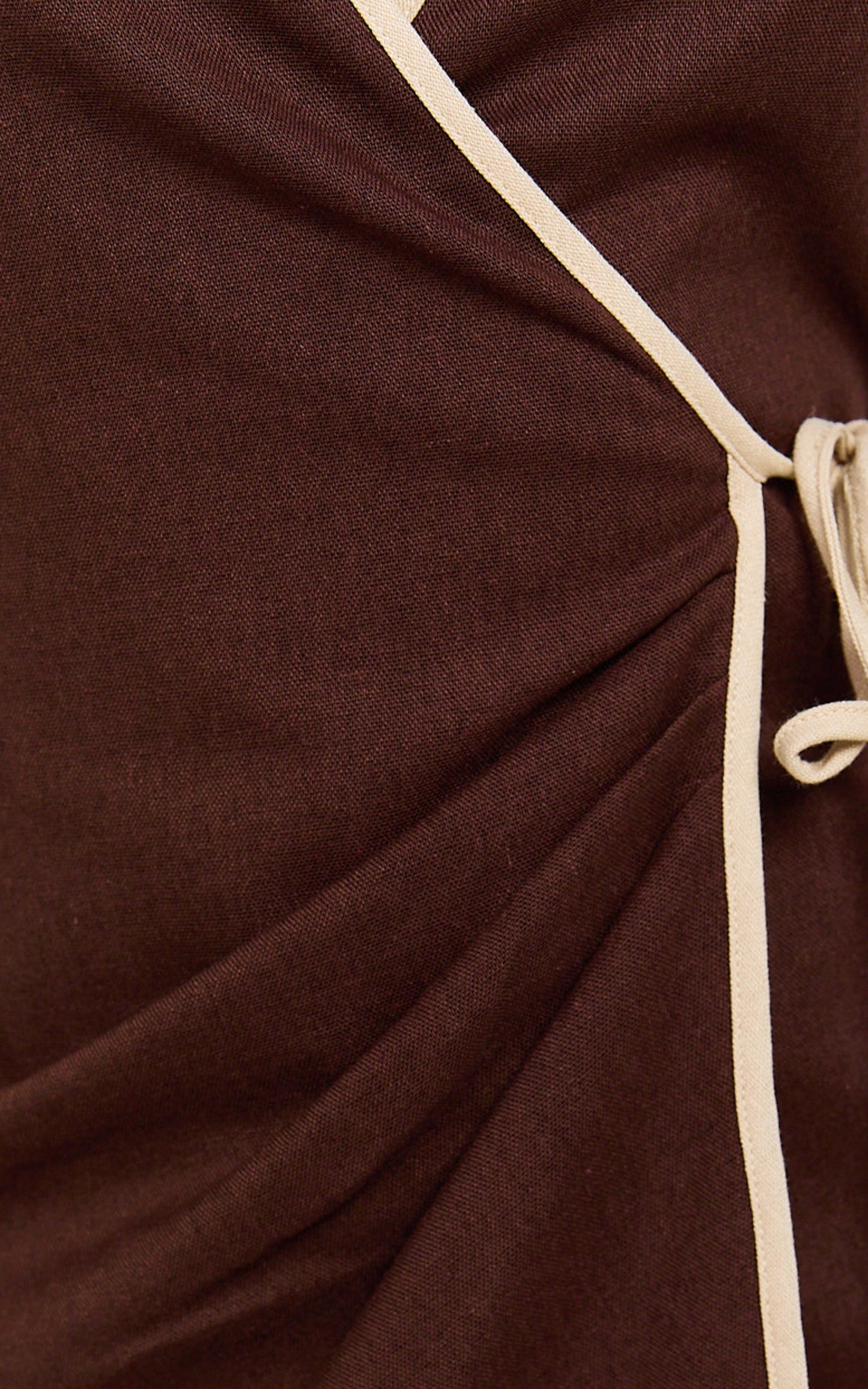 Connie Mini Dress - Linen Halter Neck Wrap Dress in Chocolate