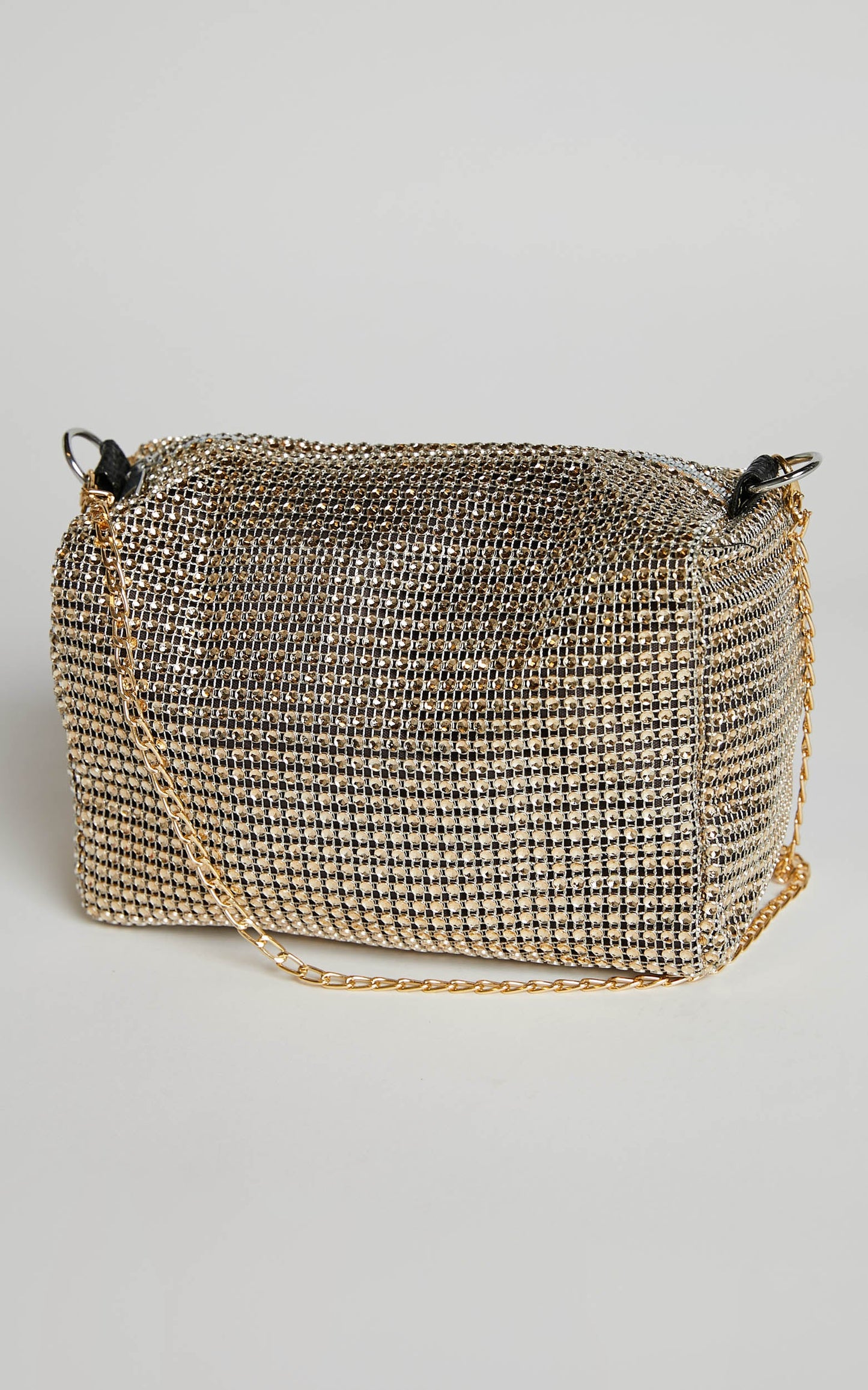 Zephira Gold Chain Strap Diamante Bag in Gold