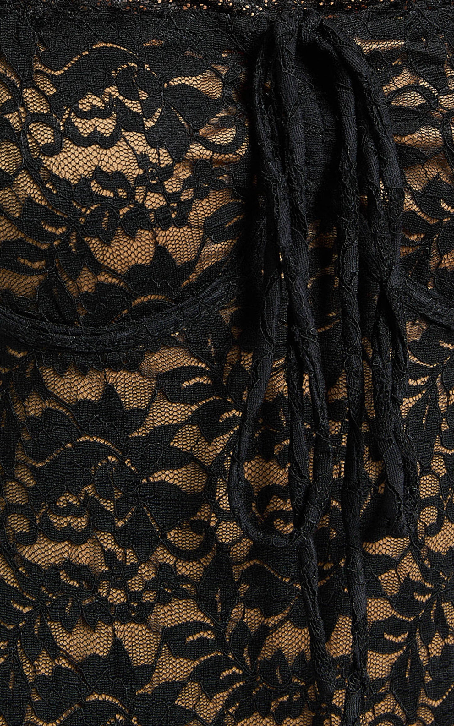 Corinna Mini Dress - Ruched Bust Wide Strap Detail Lace Dress in Black
