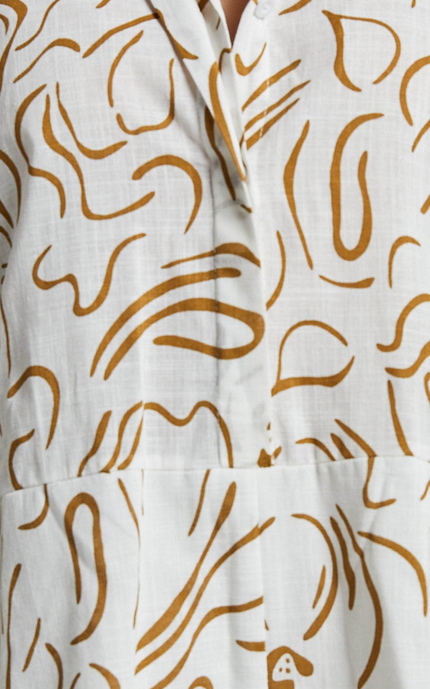 Courtney Playsuit - Short Sleeve Relaxed Button Front Linen Look Feel Playsuit in Cream and Choc Swirl