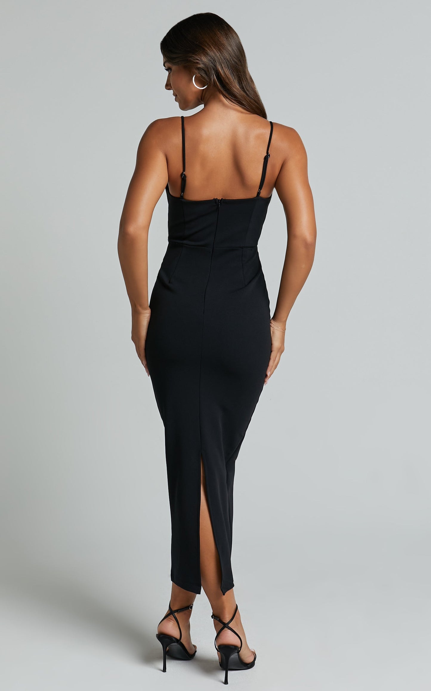 Dahlia Midi Dress - Bow Square Neck Dress in Black