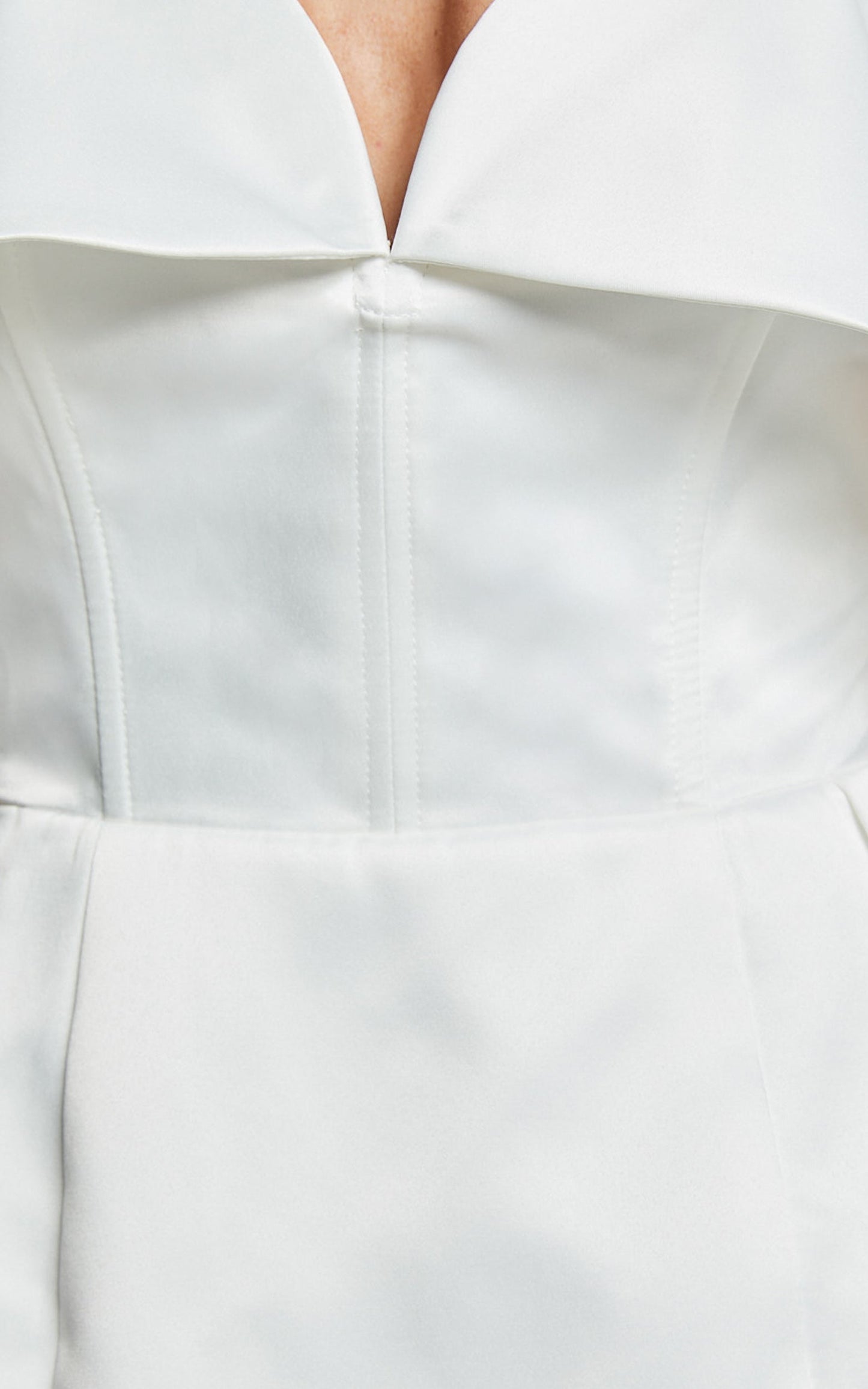 Demelza Mini Dress - V Bar Off Shoulder Satin Dress in Ivory