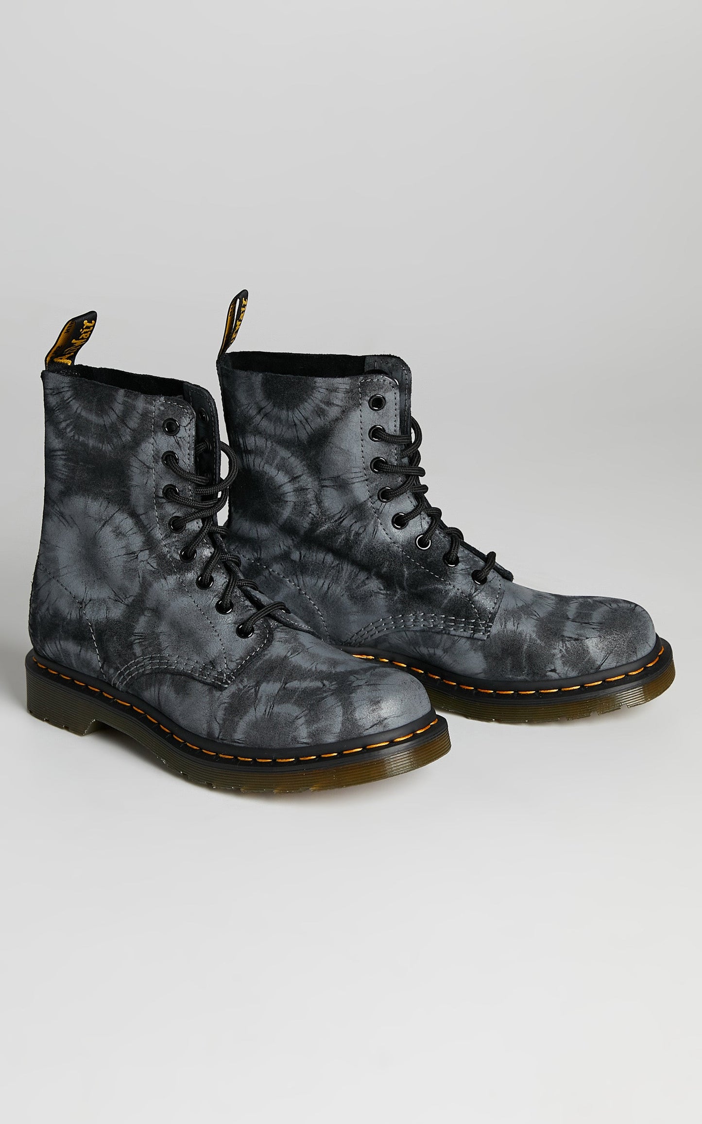 Dr. Martens - 1460 Pascal Tie Dye Boots in Black Charcoal Grey Tie Dye Printed Suede