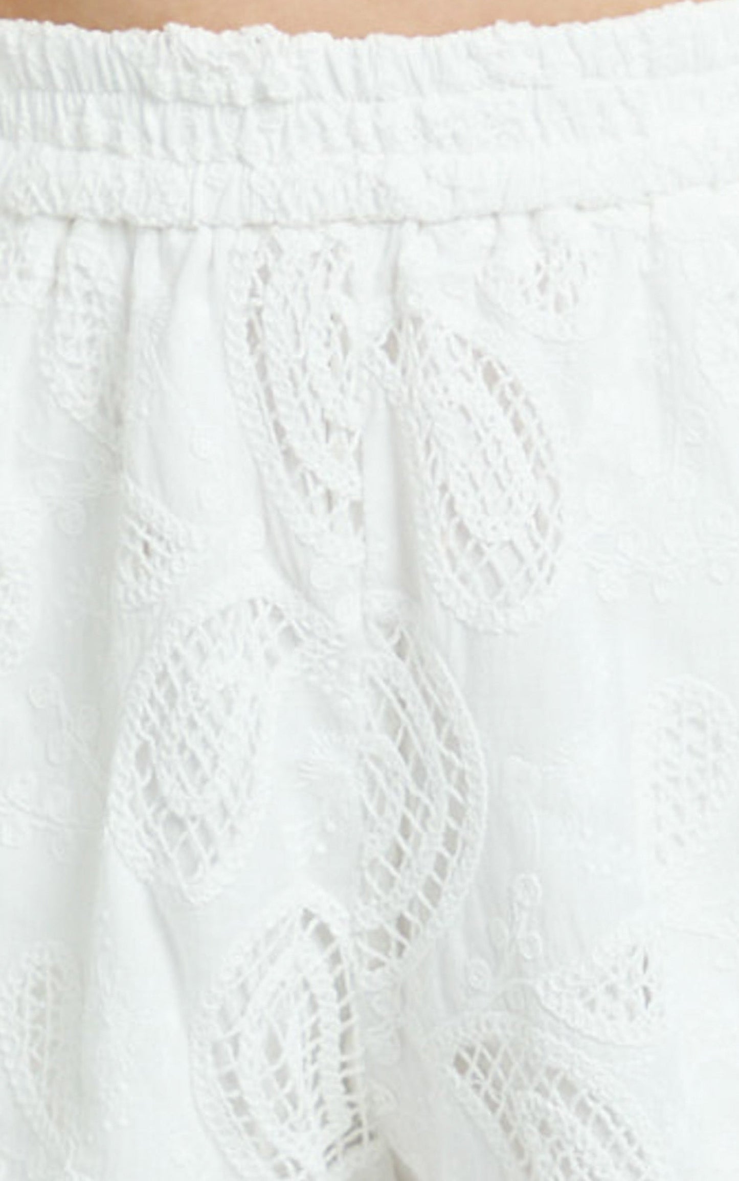 Duffy Shorts - High Waist Relaxed Broderie Boxer Shorts in White