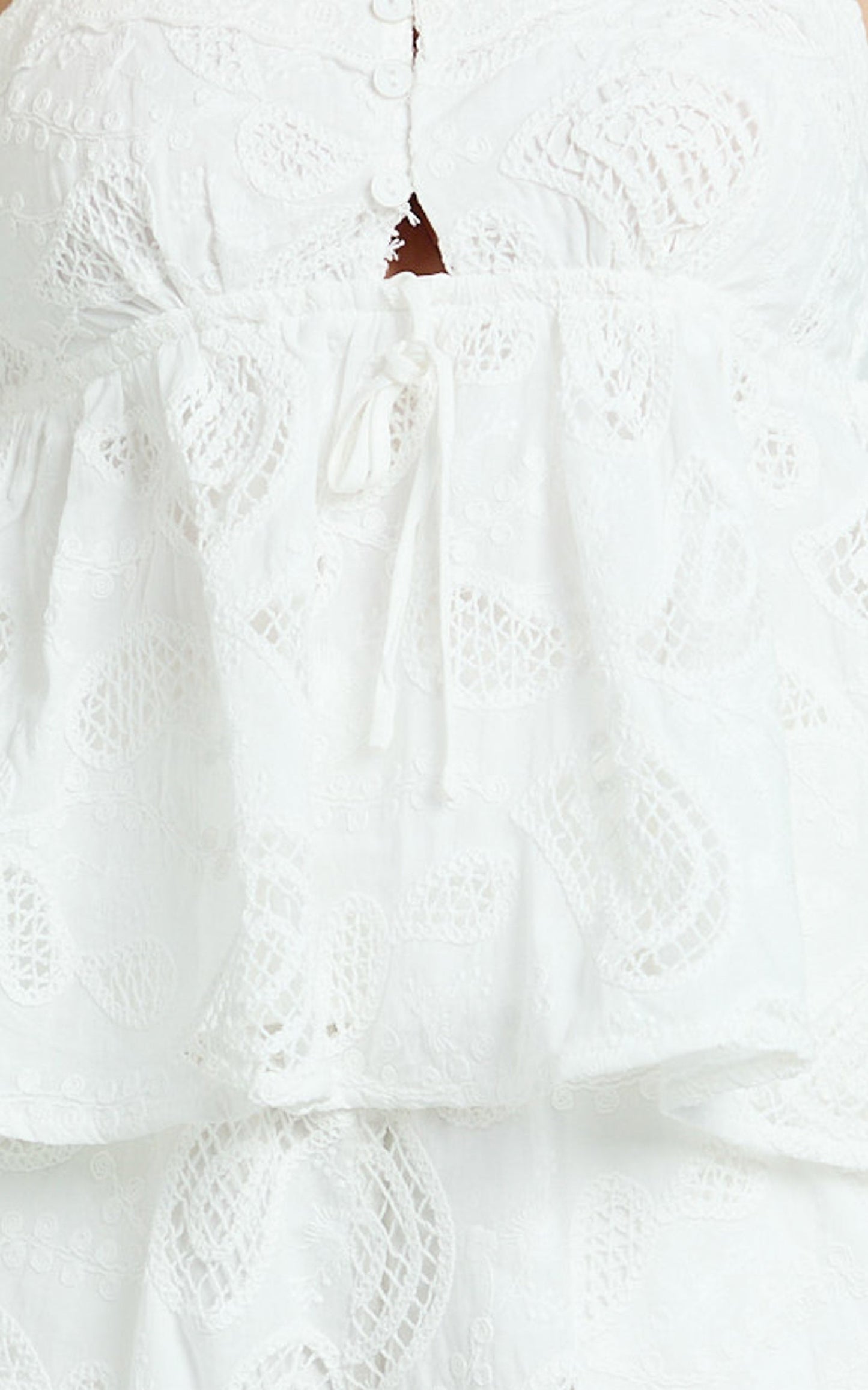 Duffy Top - Lace Trim Broderie Babydoll Camisole in White