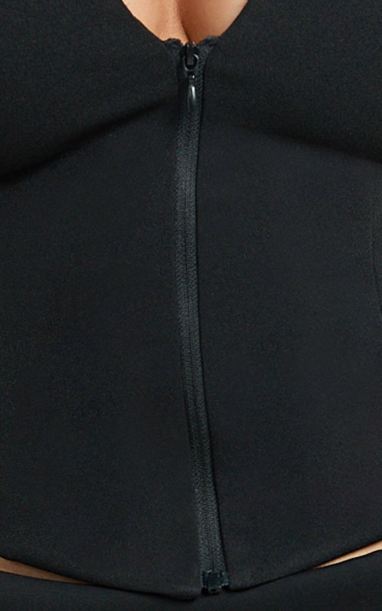 Duncan Top - Cap Sleeve Slit Neck Zip Front Top in Black