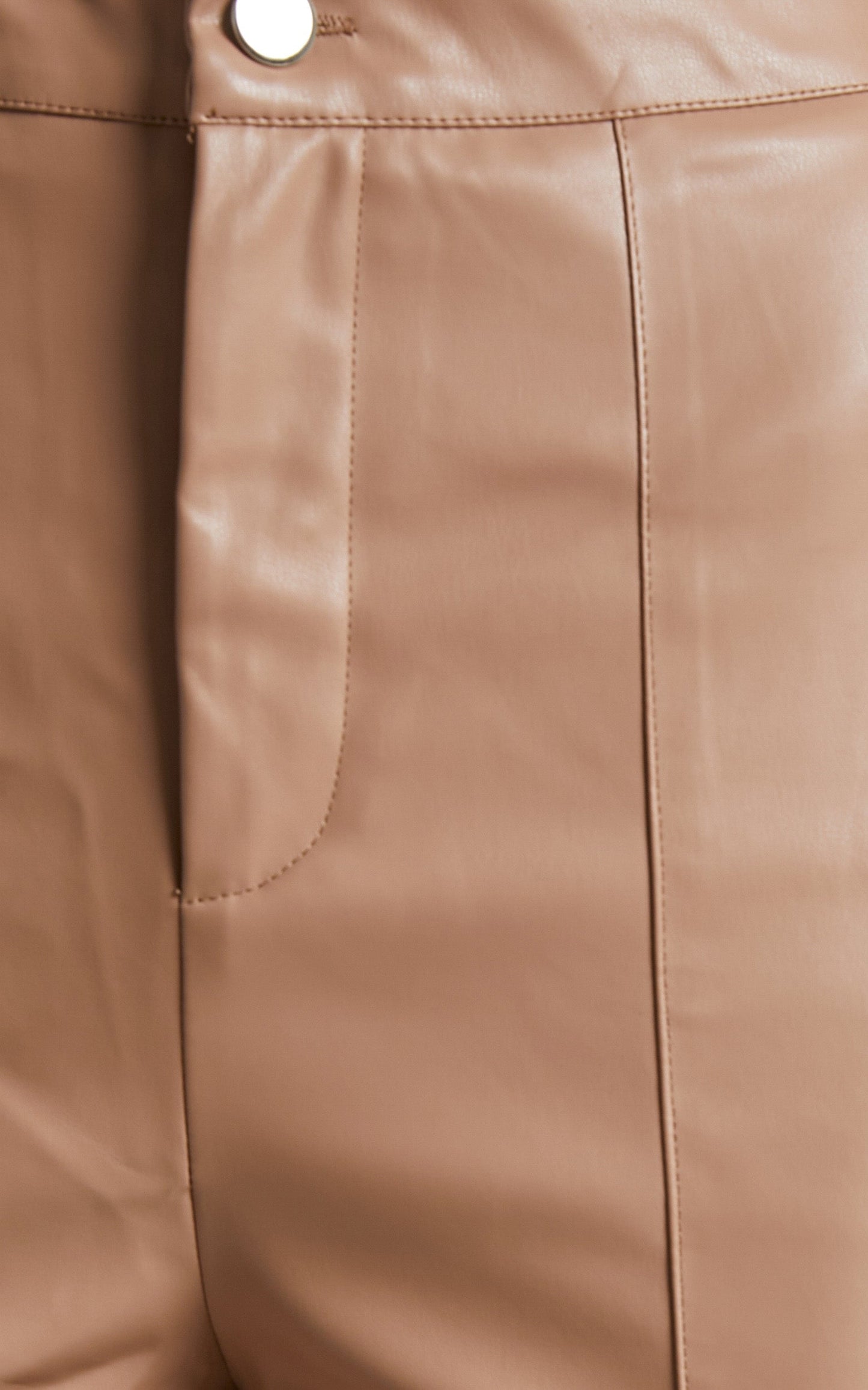 Evanthe Trousers - High Waisted Front Split Faux Leather Trousers in Beige