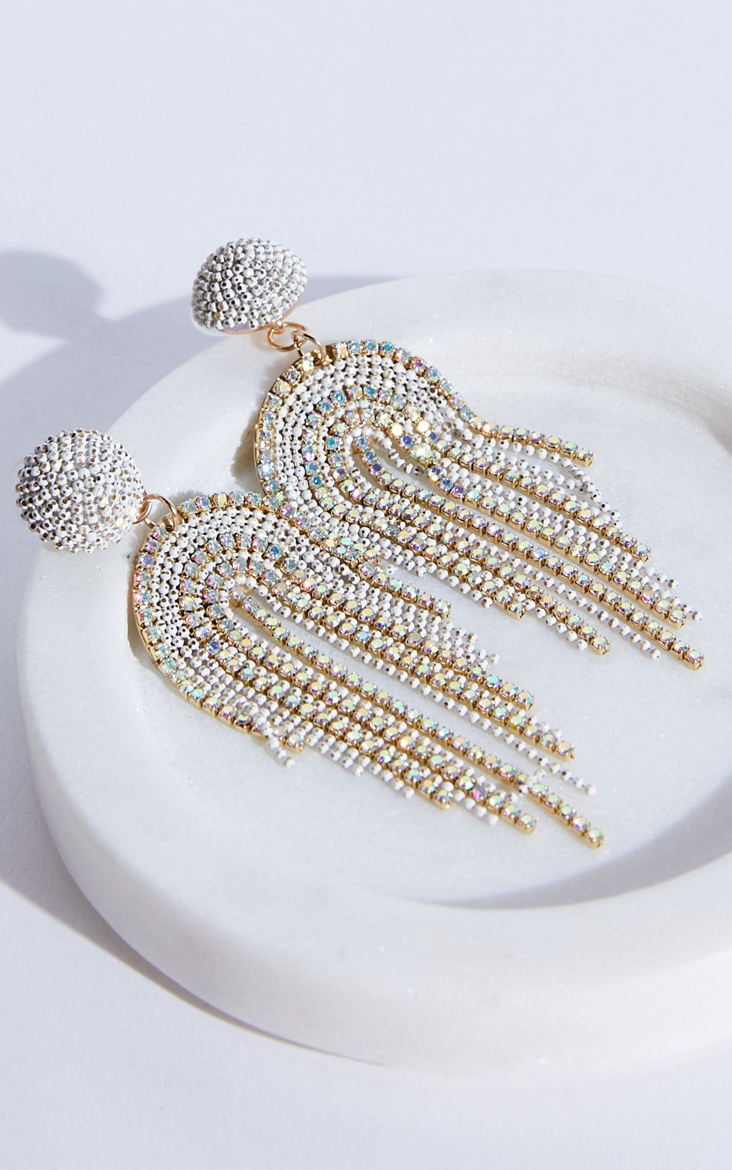 Elincia Earrings - Multicoloured Fringe Drop Earrings in Silver Diamante