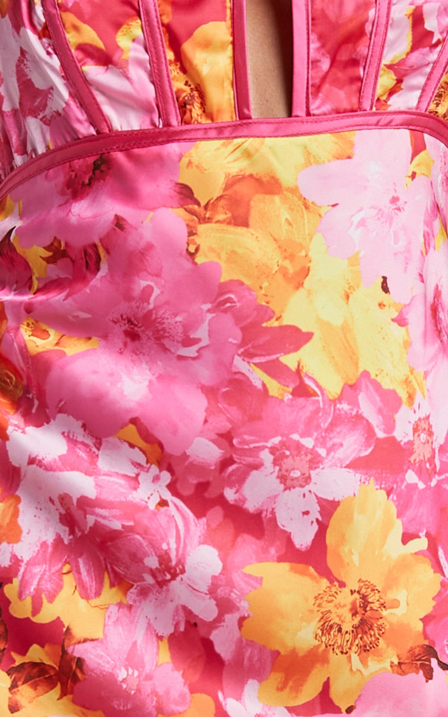 Eliza Midi Dress - Ruched Bust Cut Out Dress in Pink Floral
