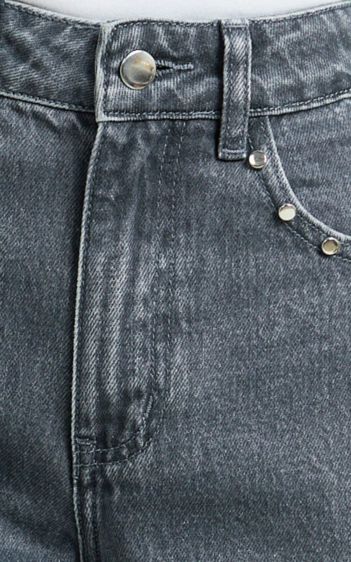 Emmie Jeans - Mid Rise Straight Leg Stud Detail Denim Jeans in Dark Grey