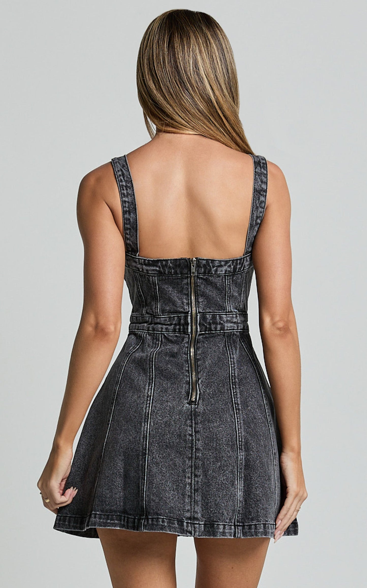 Estonia Mini Dress - Denim Dress in Washed Black