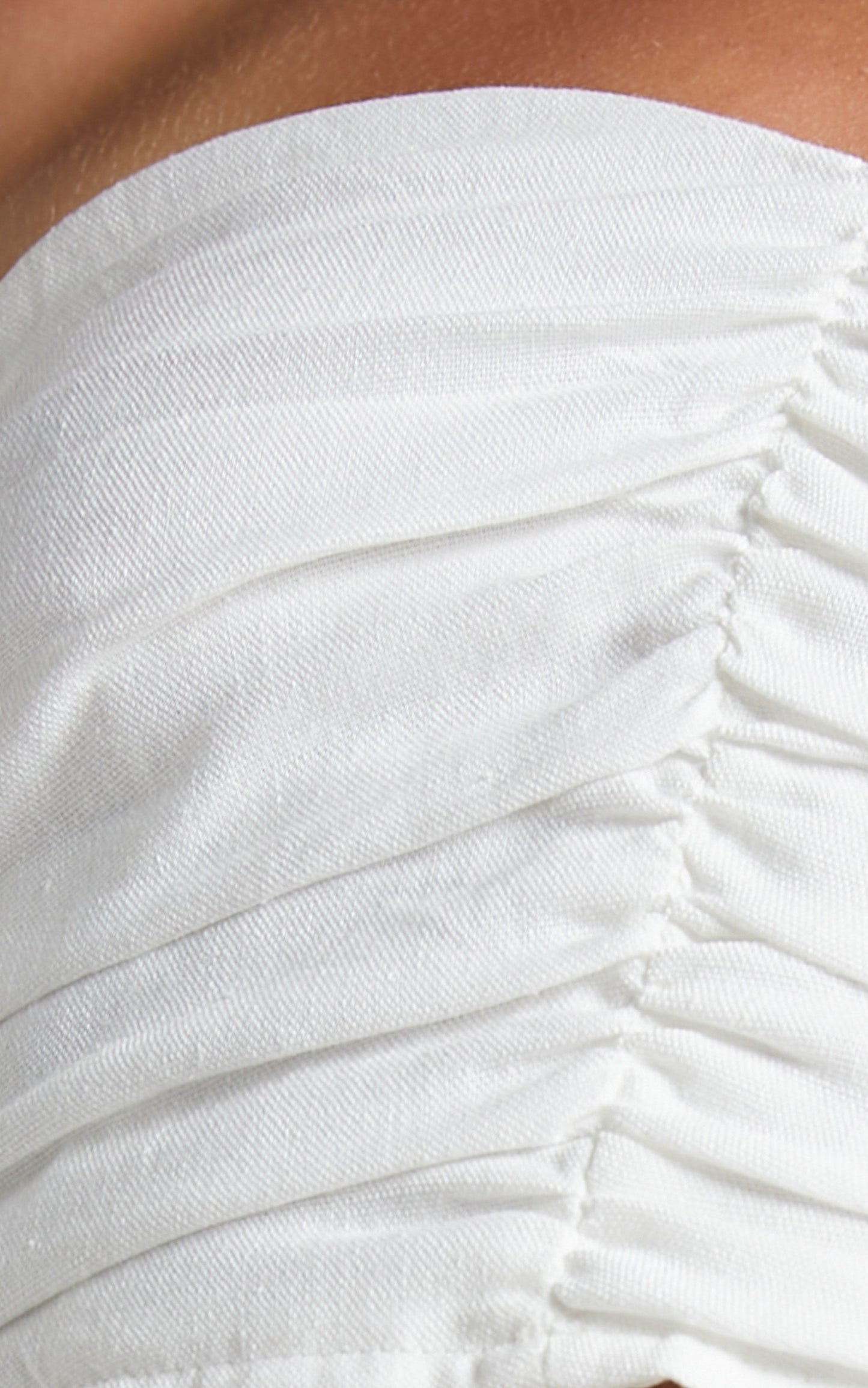 Vance Two Piece Set - Linen Ruched Sweetheart Crop Top and Midi Skirt in Ivory