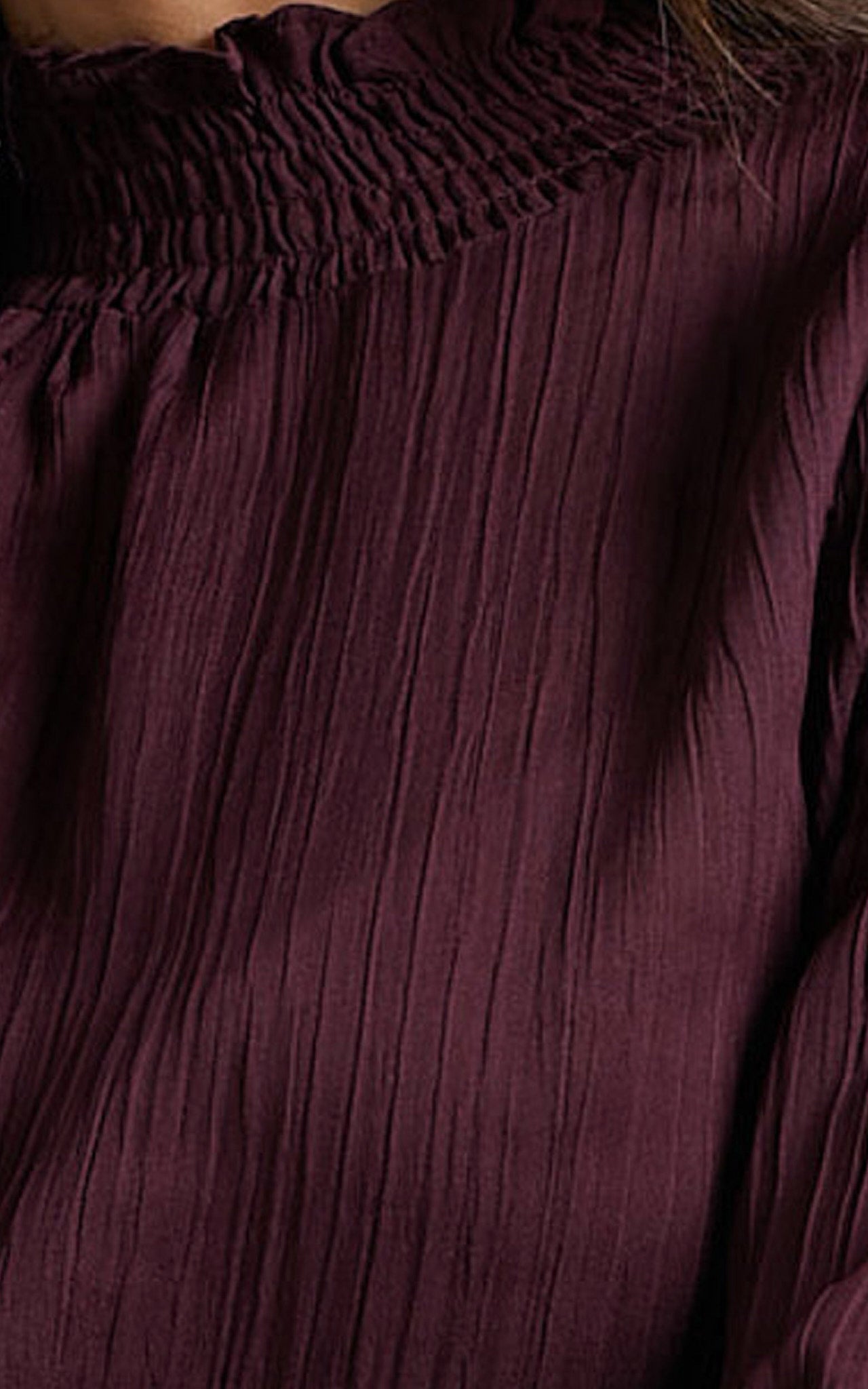 Kelsey Blouse - Shirred Long Sleeve Blouse in Plum