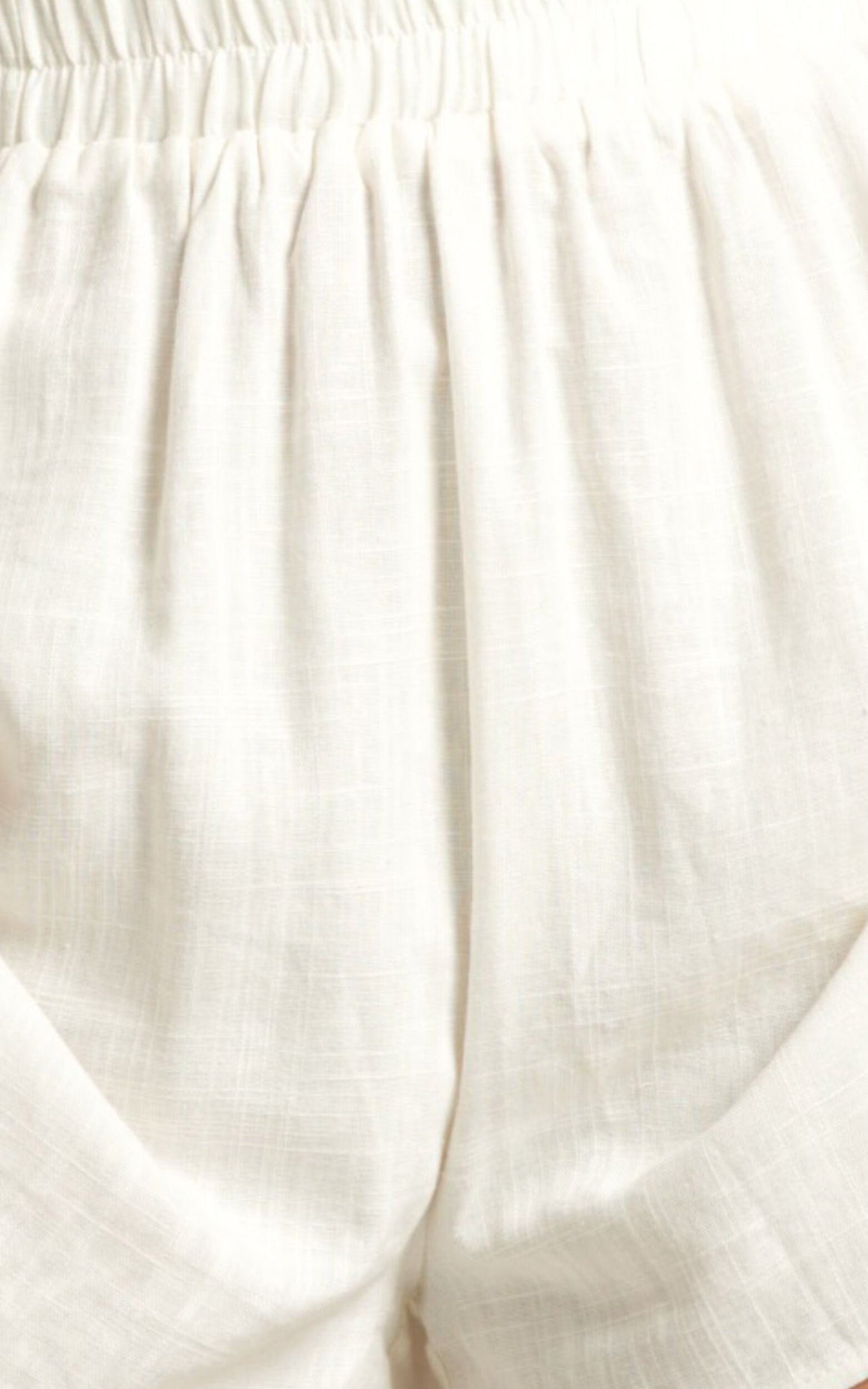 Dexie Shorts - Linen Elastic High Waisted Ruched Tie Shorts in White