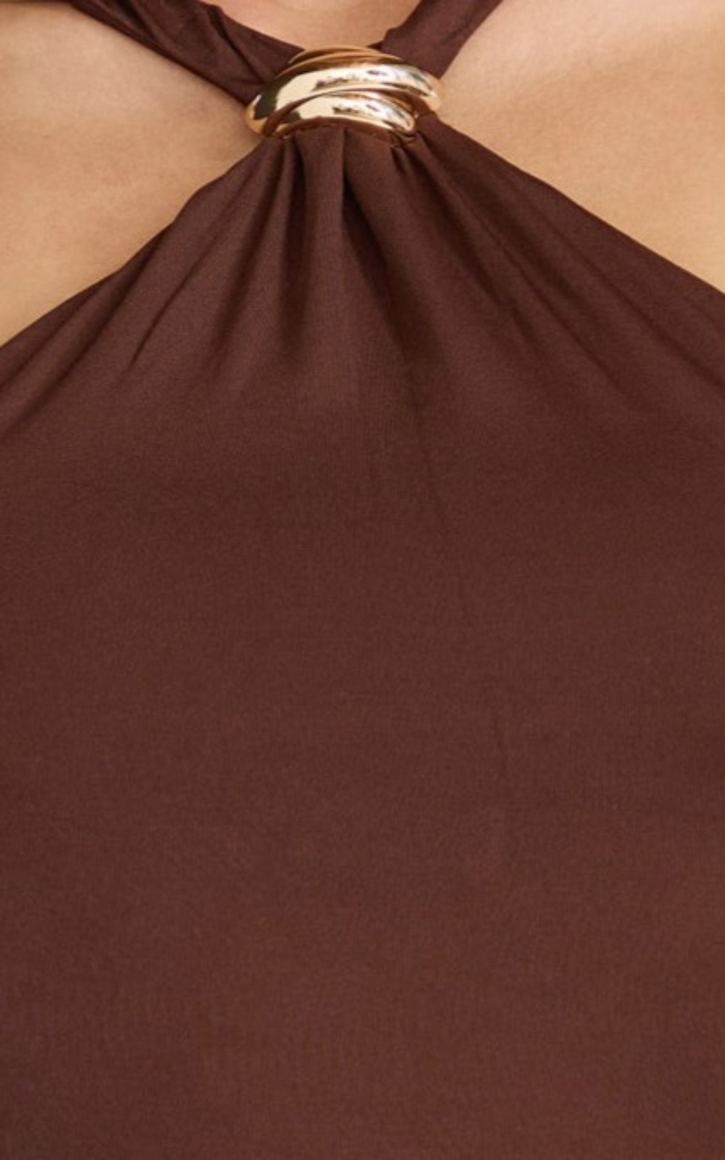 Clarisse Top - Sleeveless Halter Neck Top With Hardware Feature in Choc