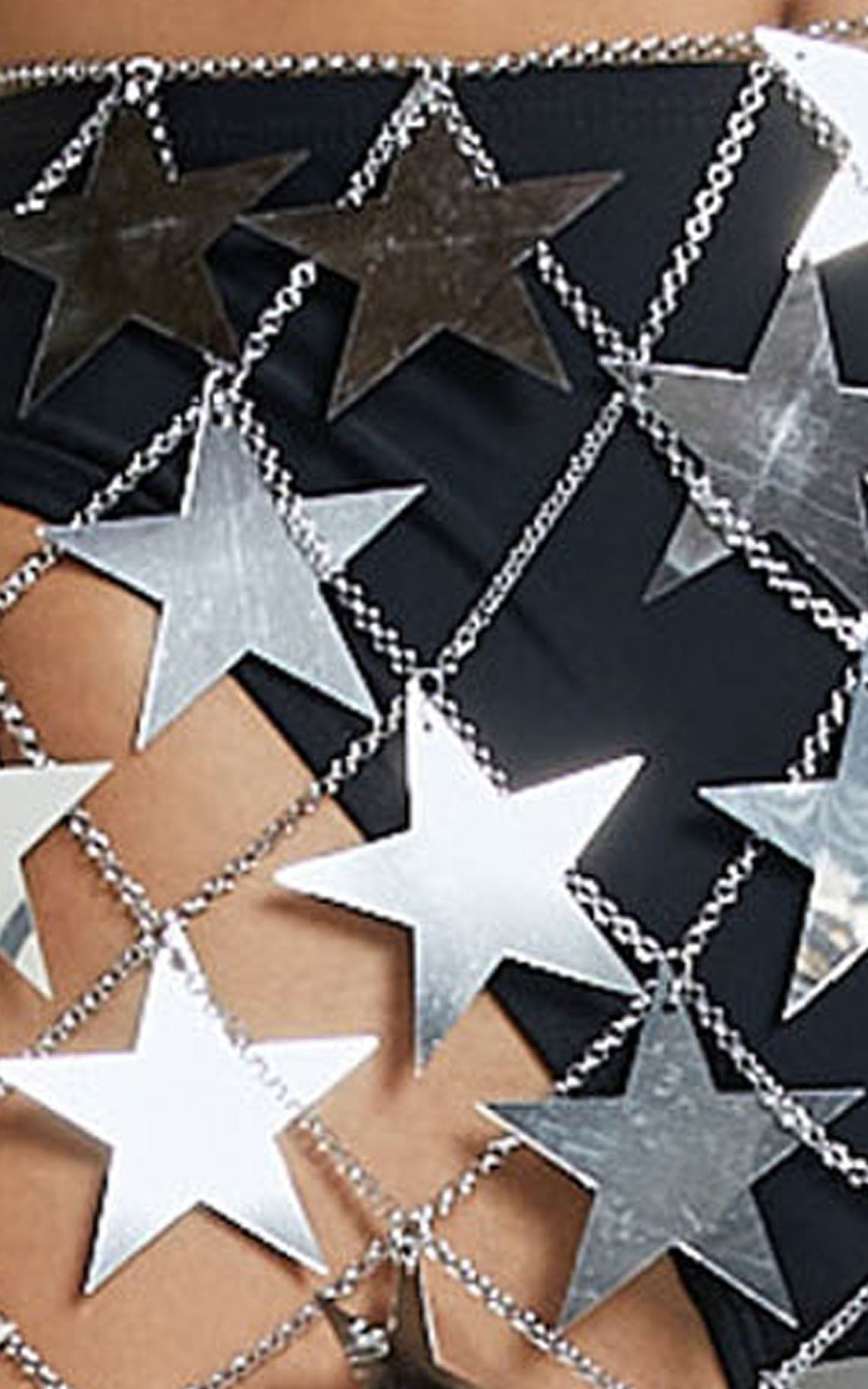 Alexi Mini Skirt - Star Detail Diamante Net Skirt in Silver