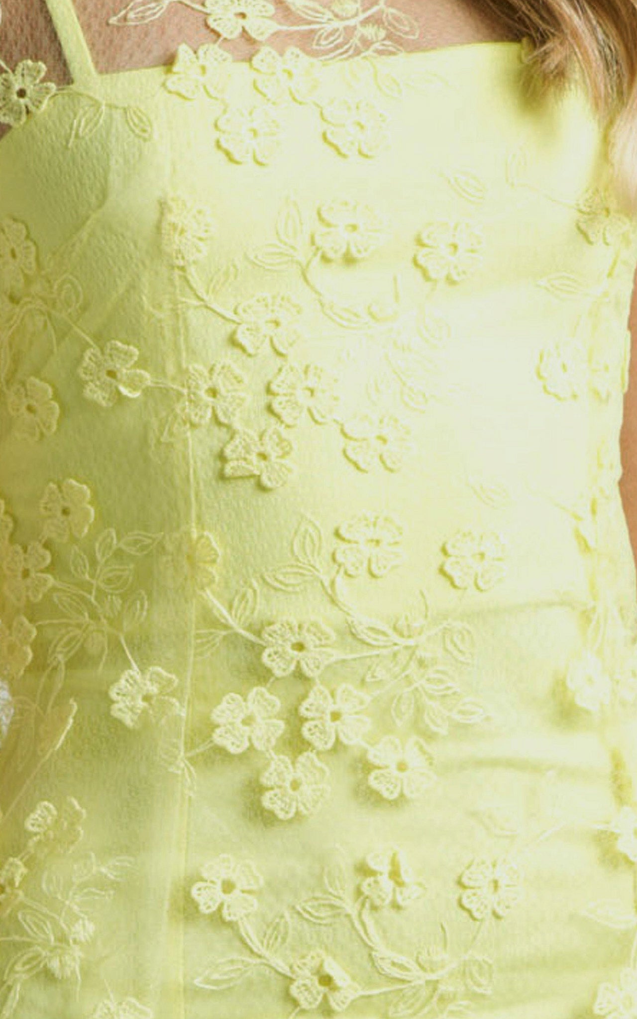 Hazel 3D Flower Net Bodycon Midi Dress in Lemon