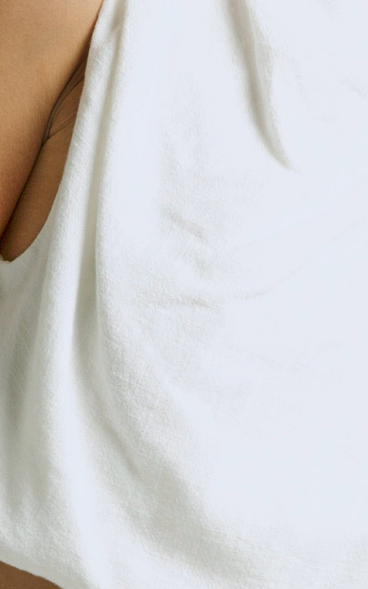 Jannita Top - Linen High Neck Asymmetric Shoulder Crop Top in Off White