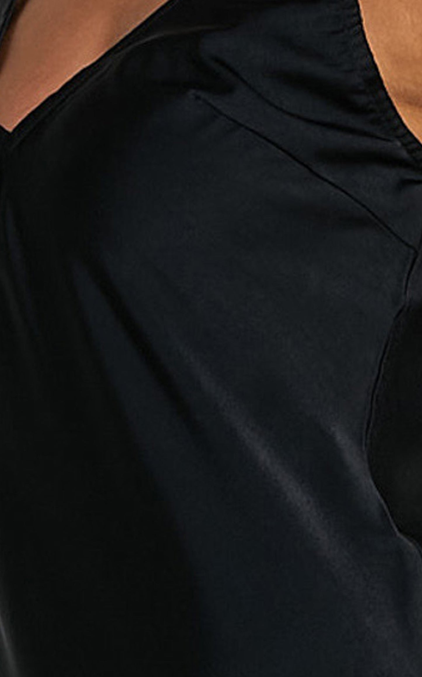 Agnia Midi Dress - Plunge Neck Elasticated Back Strap Detail Satin Slip Dress in Black