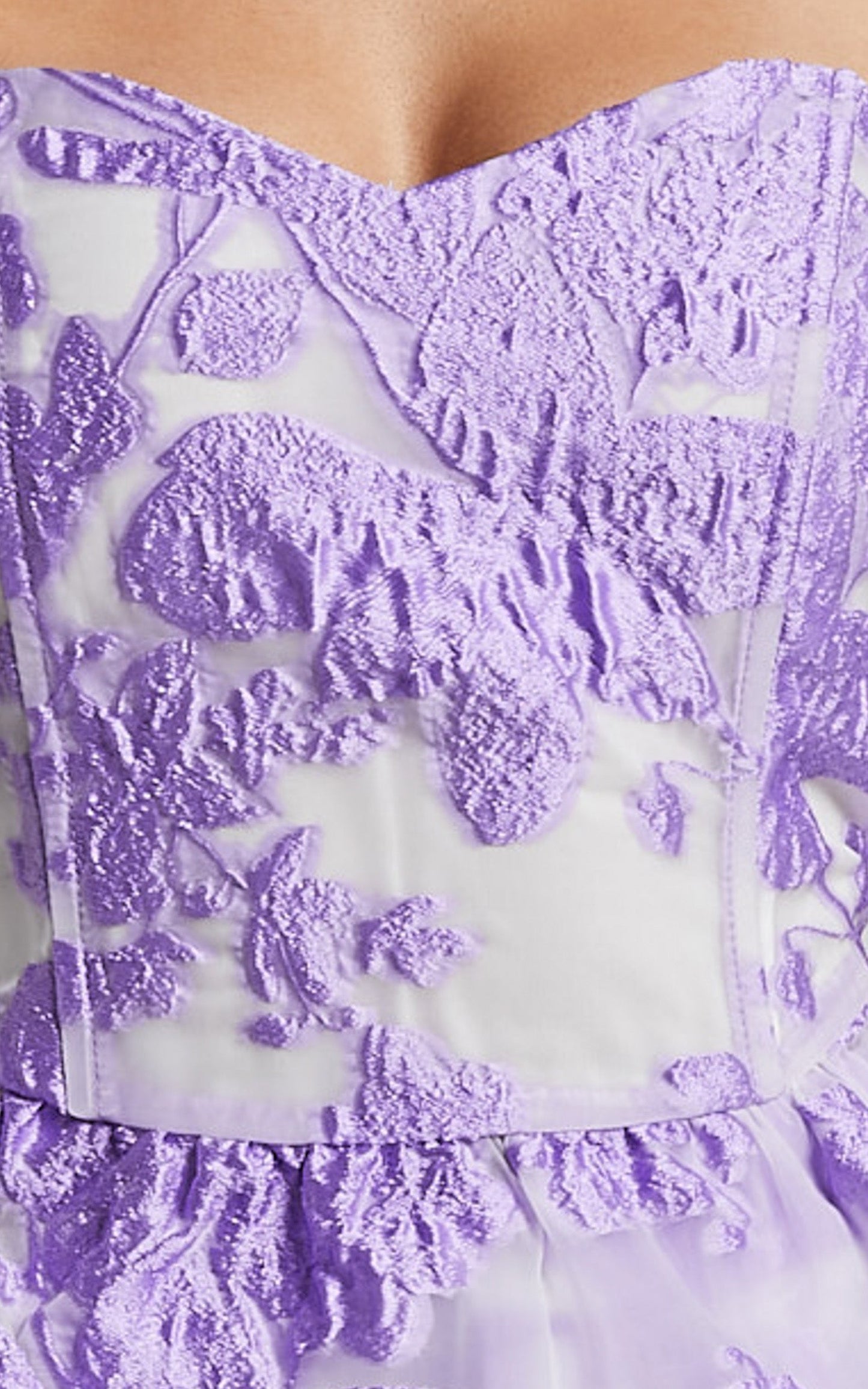 Hailey Top - Jacquard Strapless Peplum Top in Lilac Jacquard