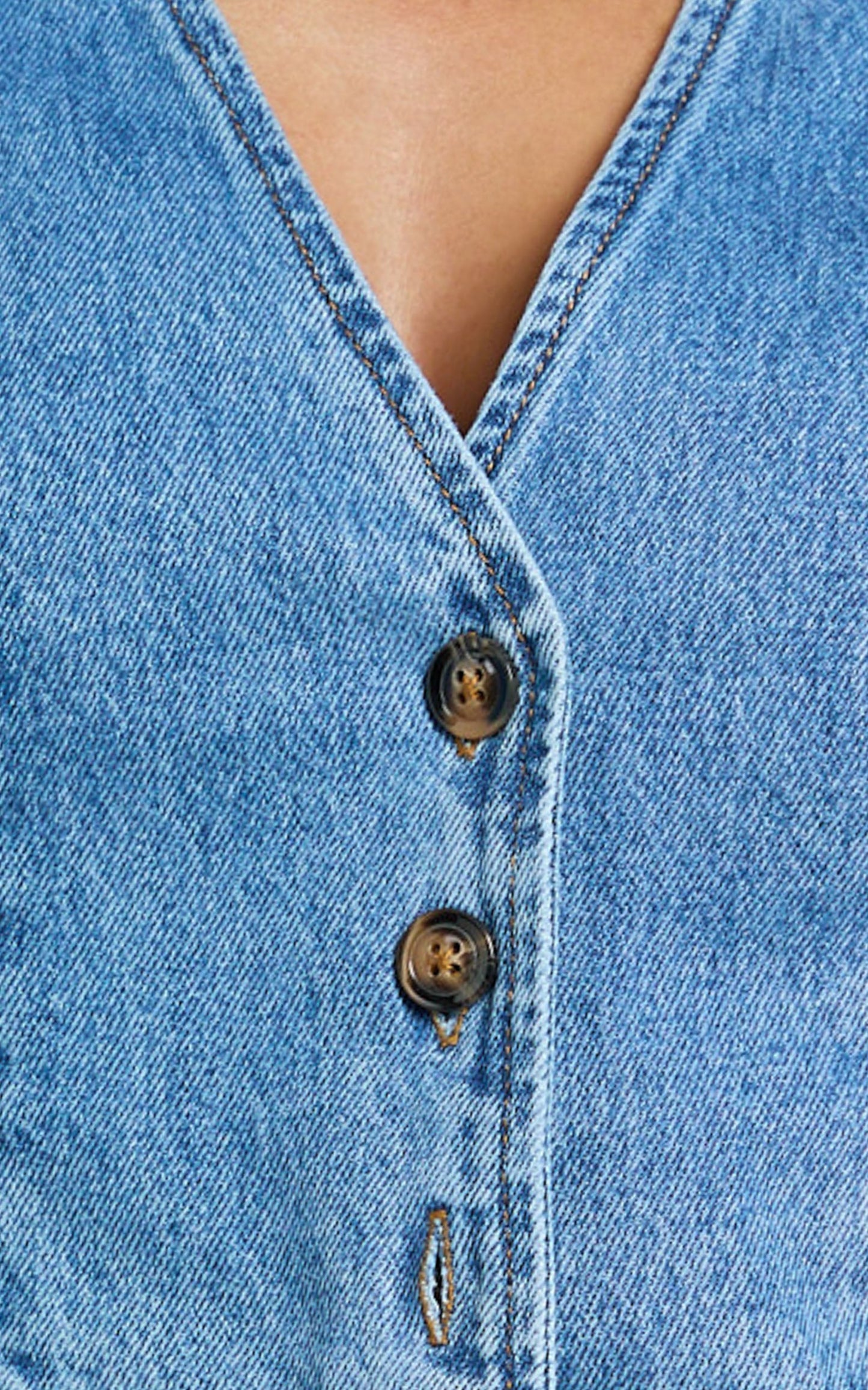 Fergie Top - Denim Crop Vest Top in Mid Blue Wash