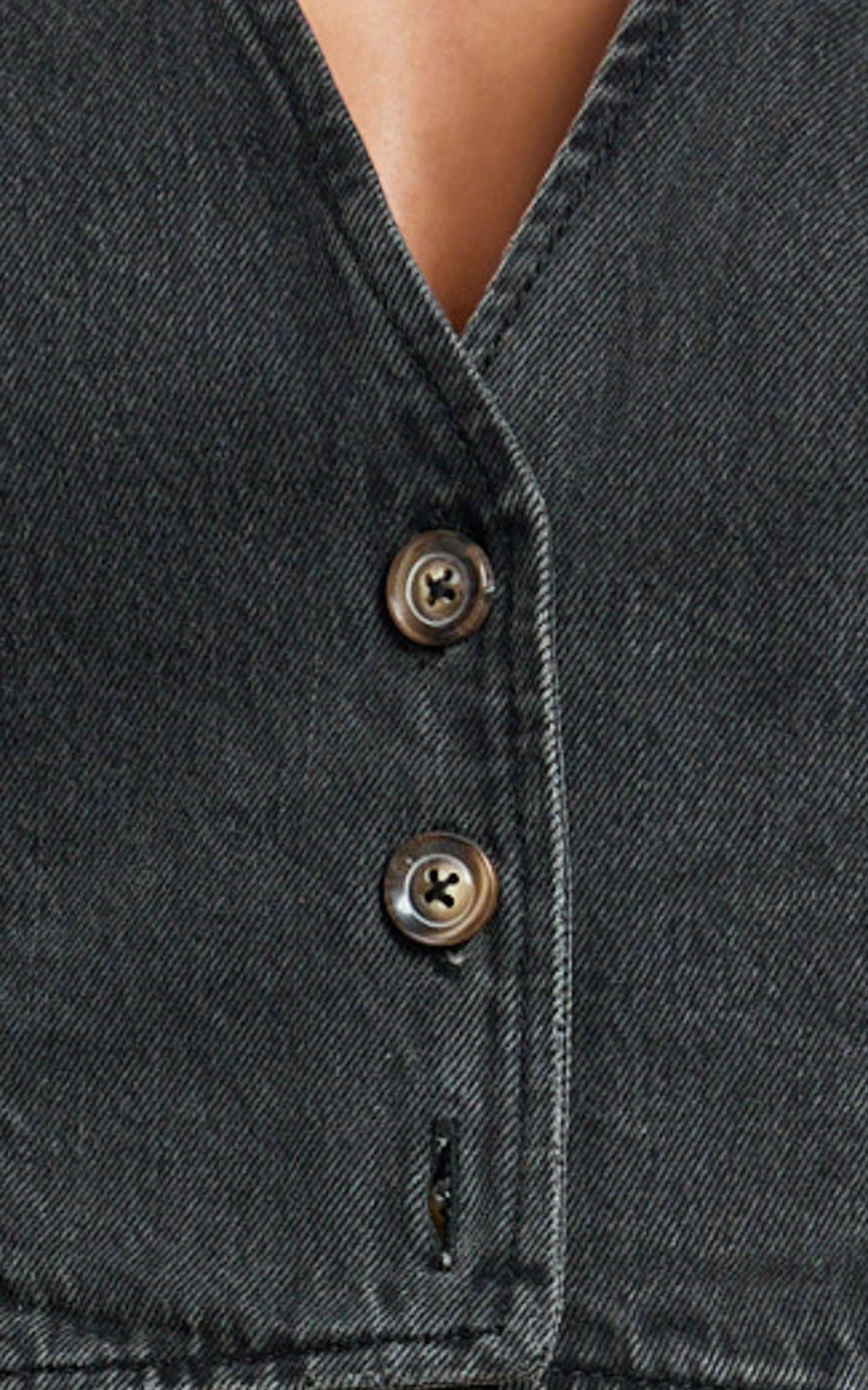 Fergie Top - Denim Crop Vest Top in Washed Black